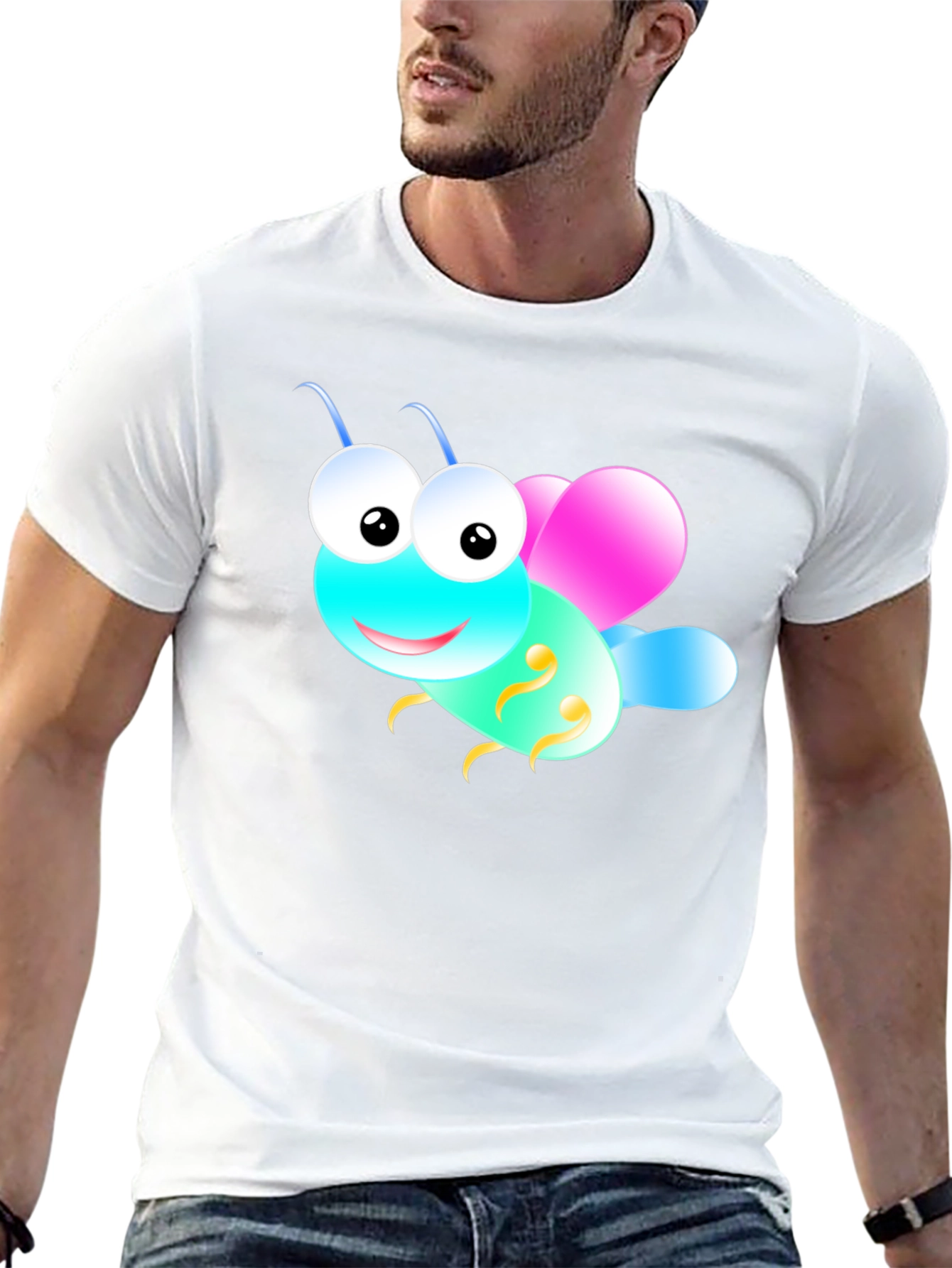 Cute Cartoon Insect Graphic Tee - Black Unisex T-Shirt