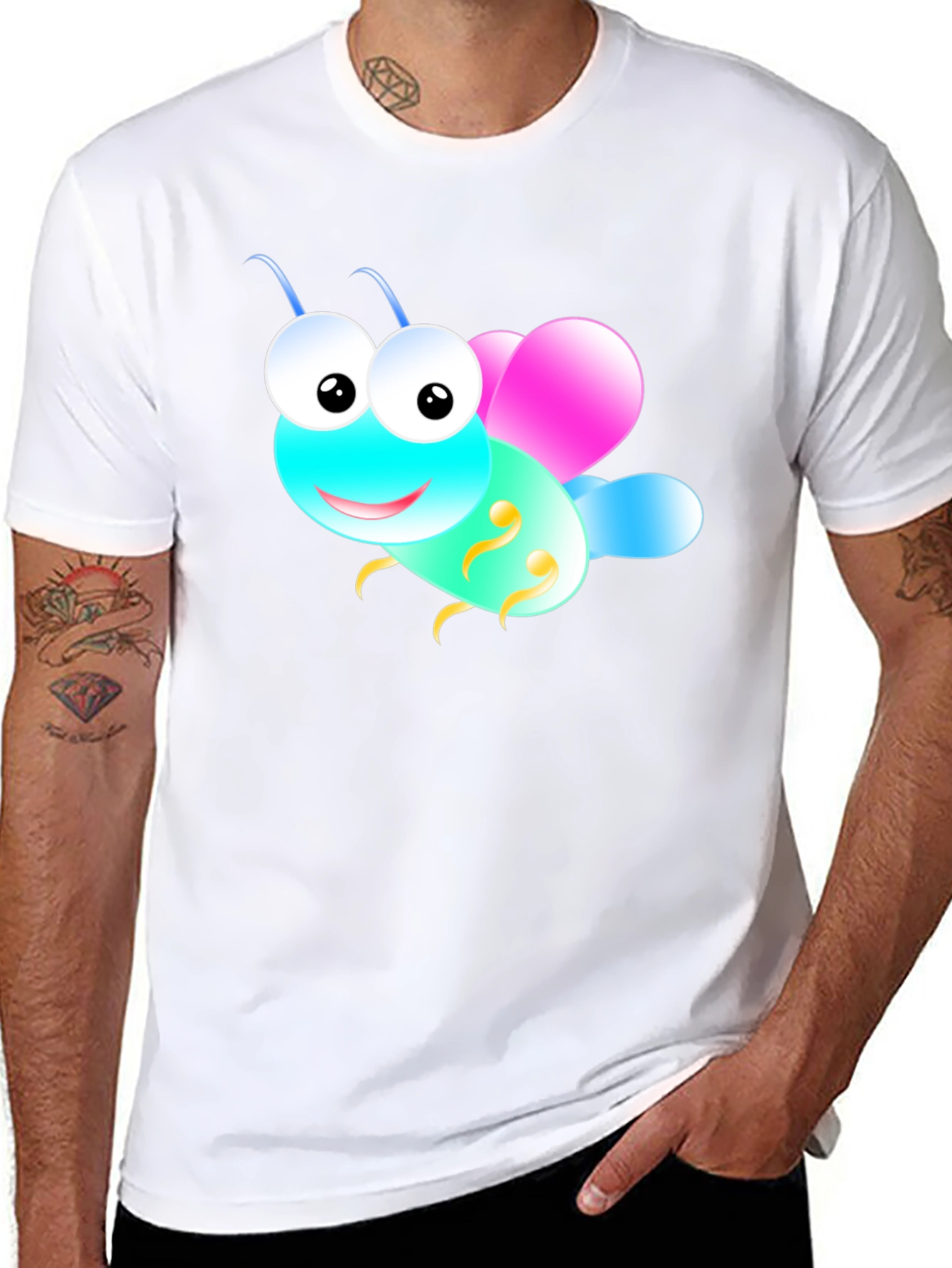 Cute Cartoon Insect Graphic Tee - Black Unisex T-Shirt