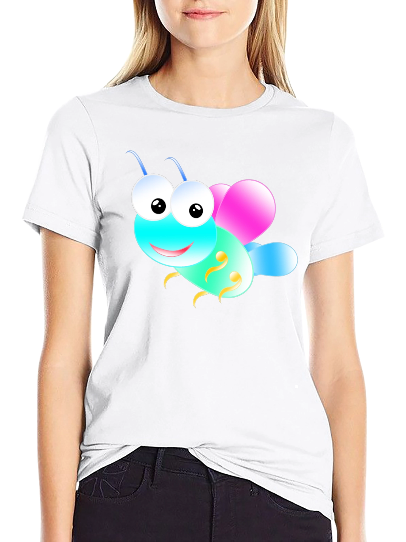 Cute Cartoon Insect Graphic Tee - Black Unisex T-Shirt