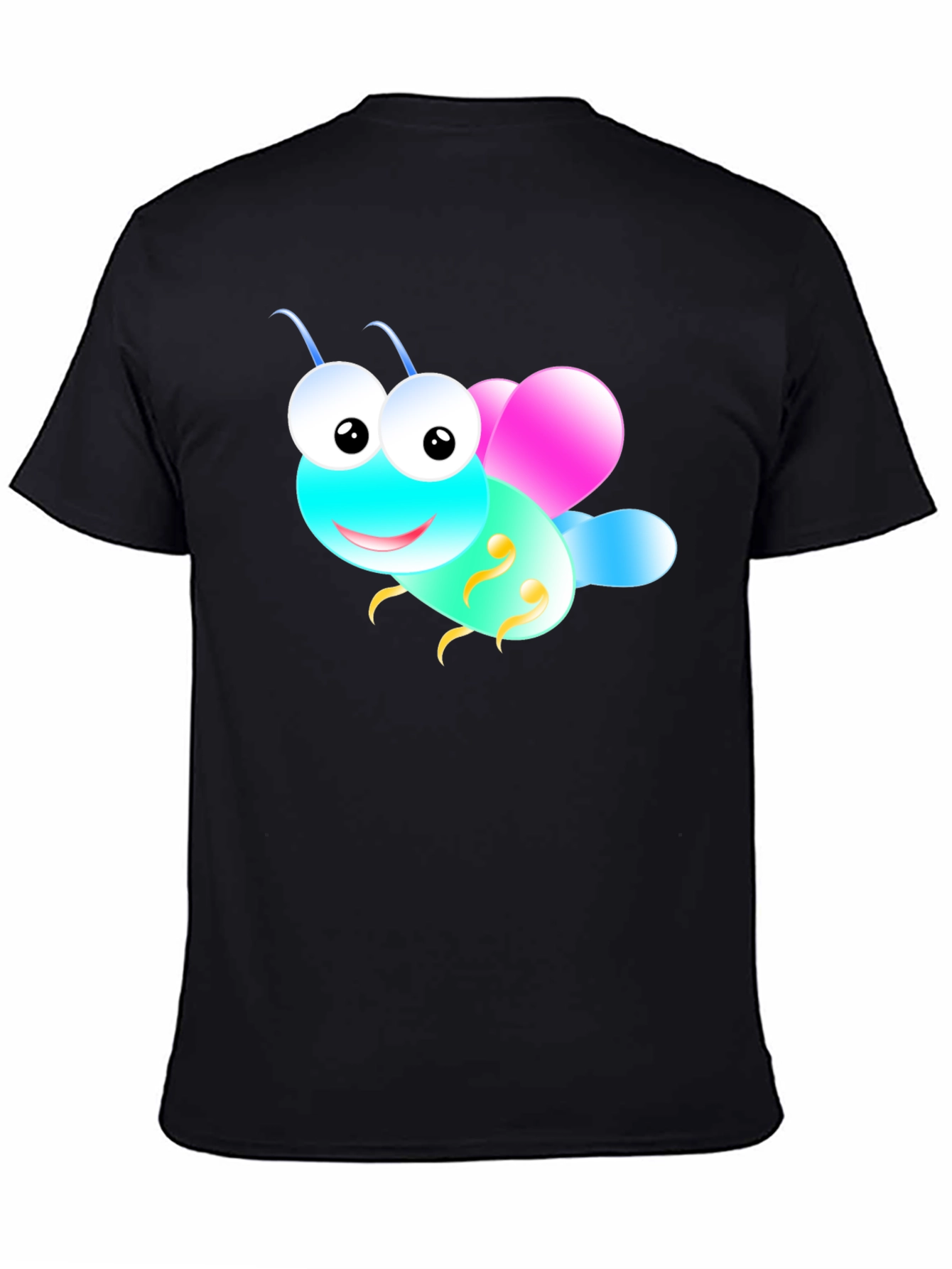 Cute Cartoon Insect Graphic Tee - Black Unisex T-Shirt