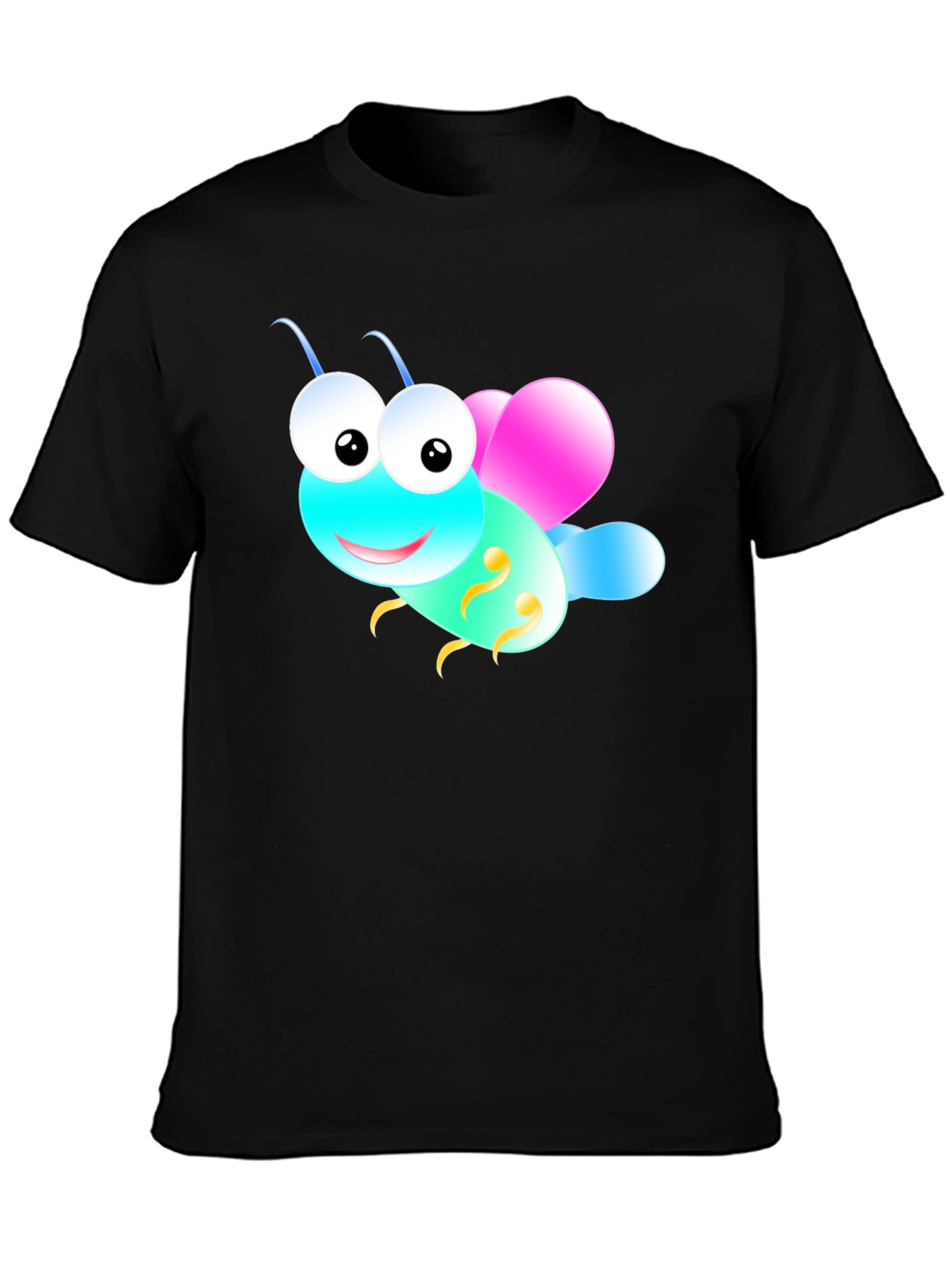 Cute Cartoon Insect Graphic Tee - Black Unisex T-Shirt