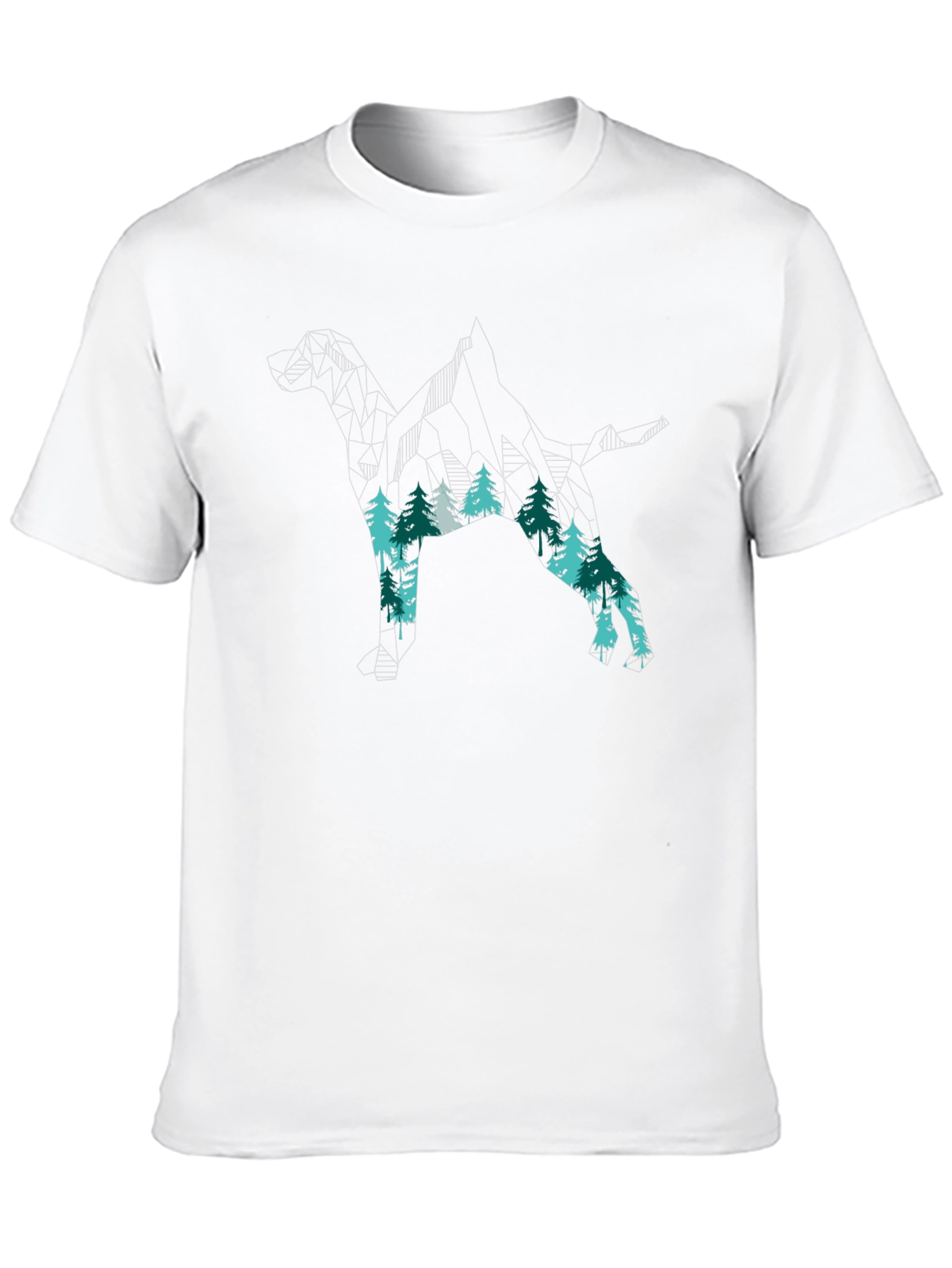 Geometric Dog & Forest Print Black T-Shirt