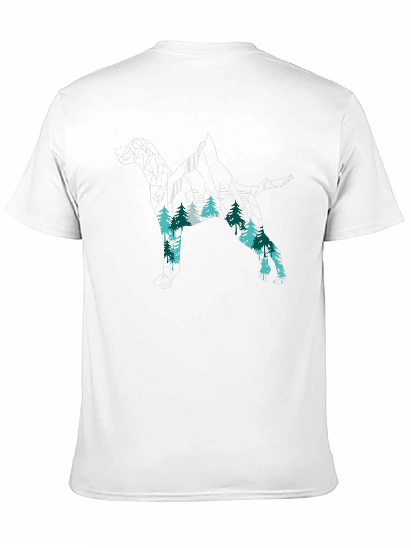 Geometric Dog & Forest Print Black T-Shirt