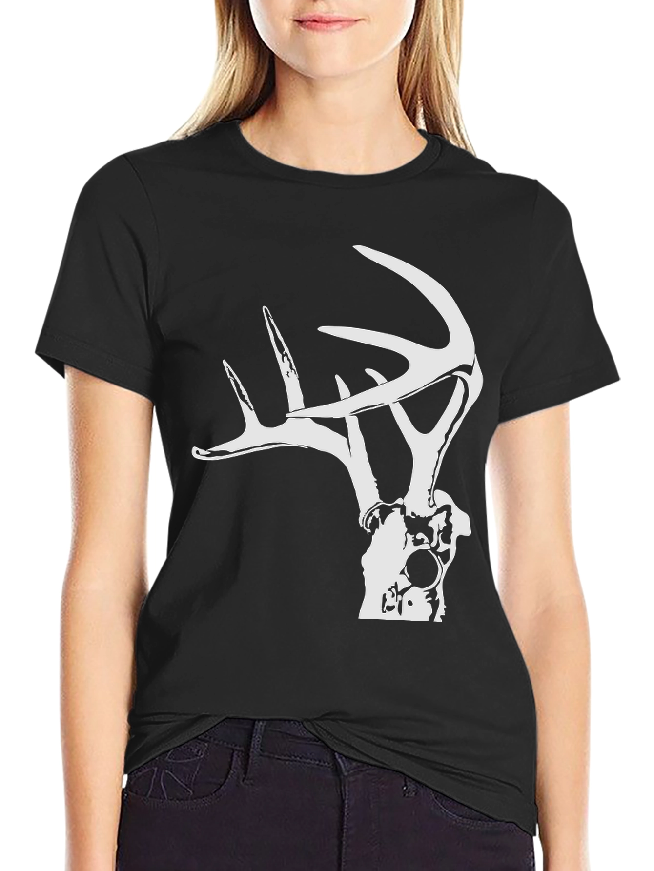 Deer Antler Graphic Tee - Black Cotton Blend