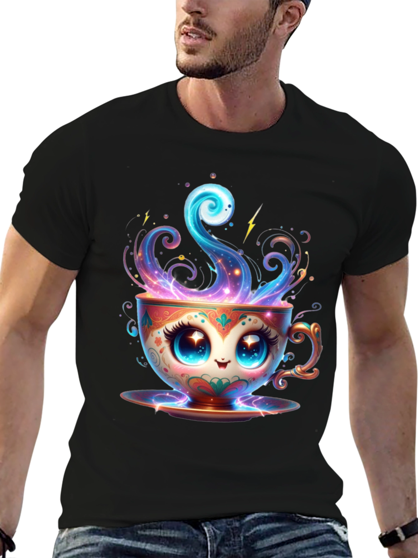 Cute Kawaii Coffee Cup Black T-Shirt