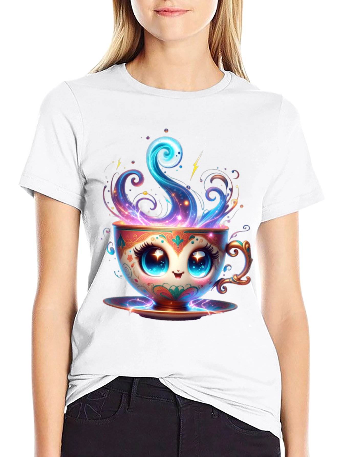 Cute Kawaii Coffee Cup Black T-Shirt