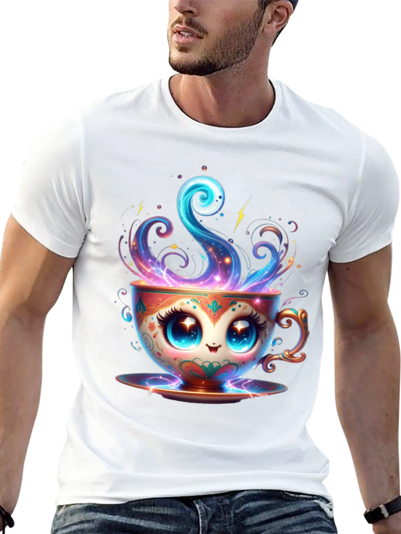 Cute Kawaii Coffee Cup Black T-Shirt