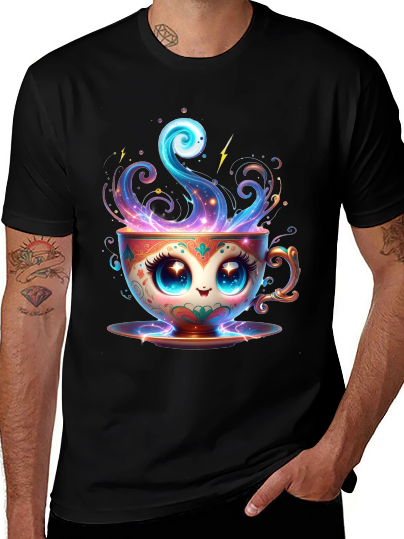 Cute Kawaii Coffee Cup Black T-Shirt