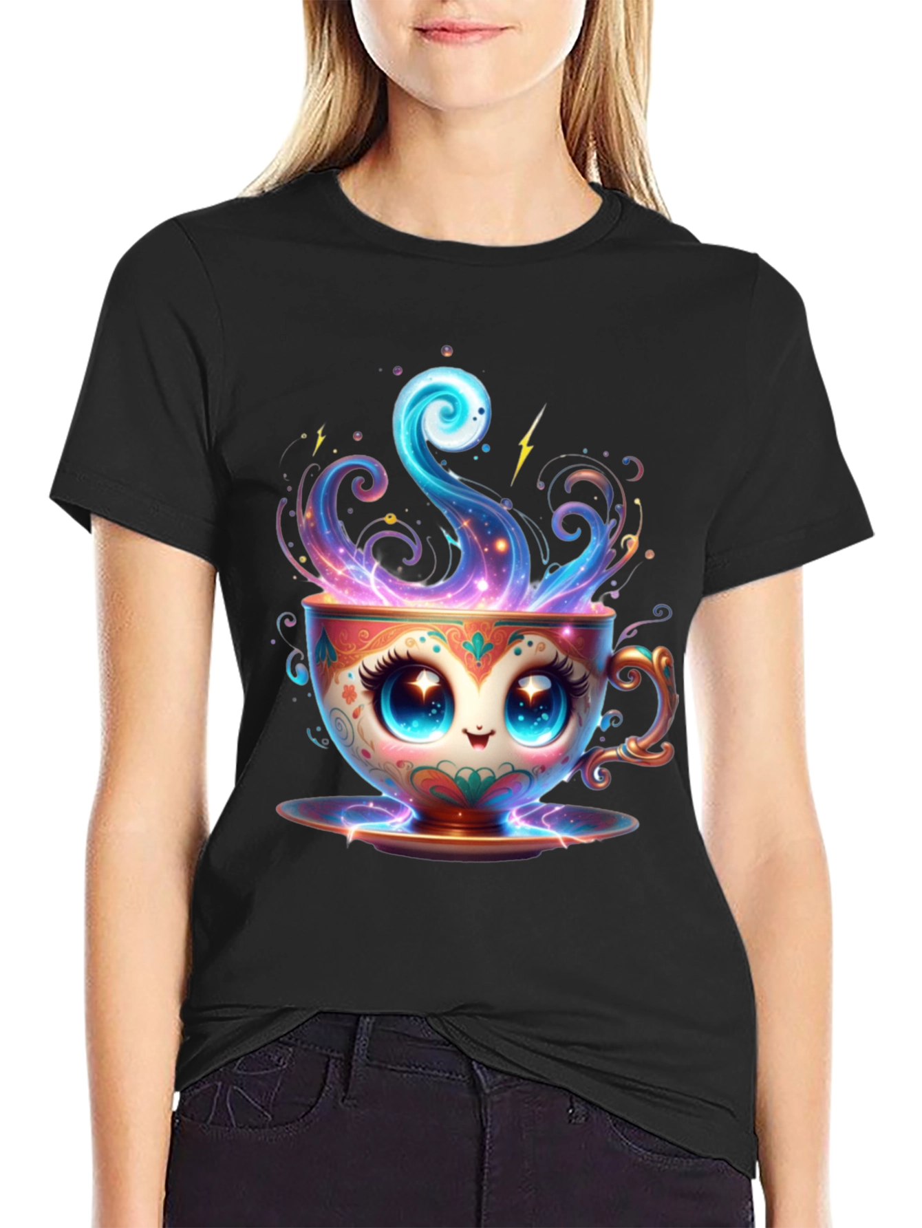 Cute Kawaii Coffee Cup Black T-Shirt