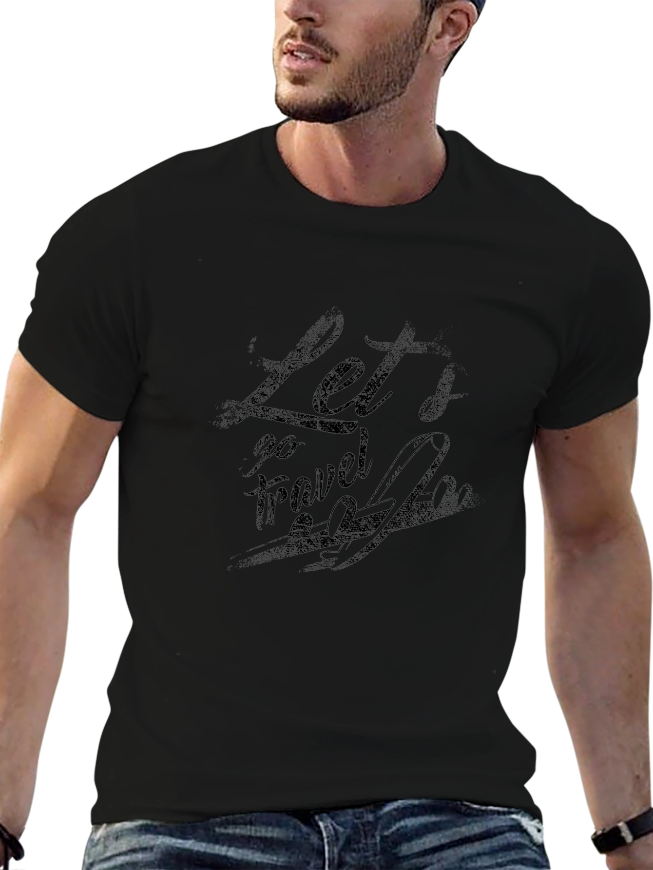 Lets Go Travel Graphic Black T-Shirt