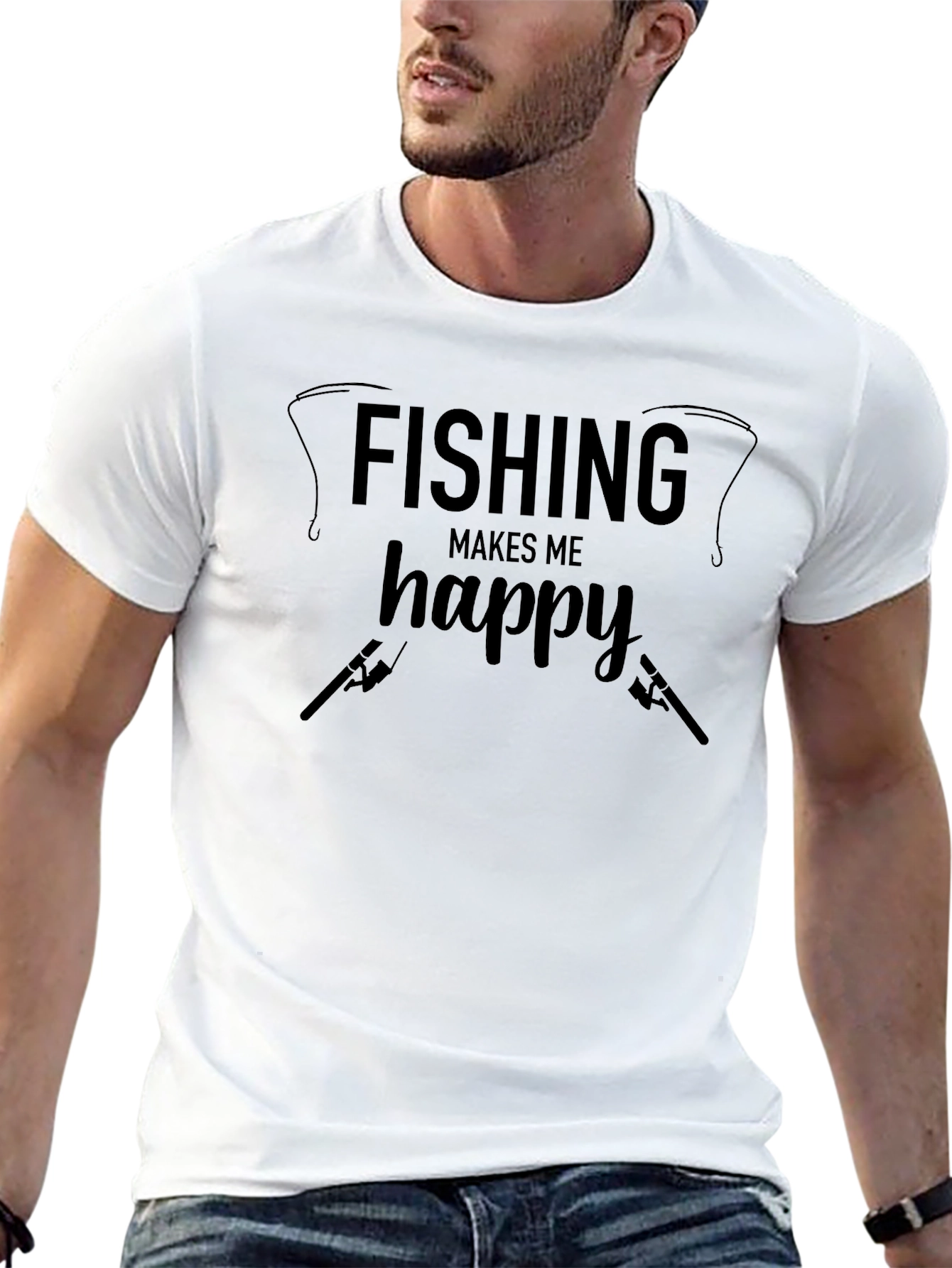 Fishing Makes Me Happy Black T-Shirt