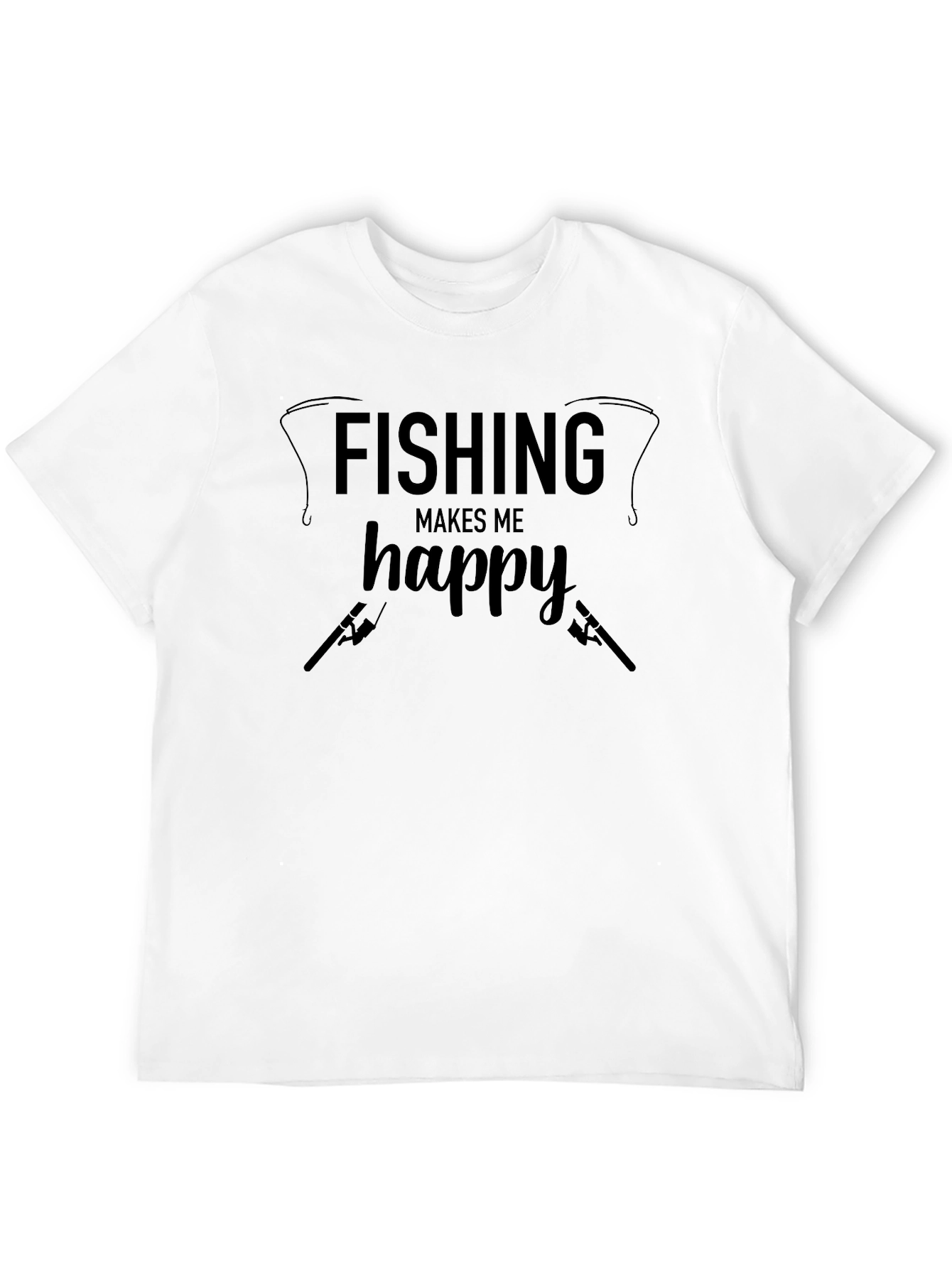 Fishing Makes Me Happy Black T-Shirt