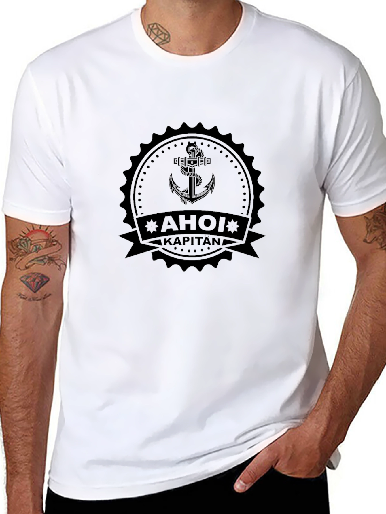 AHOI KAPITAN Black T-Shirt | Anchor Design