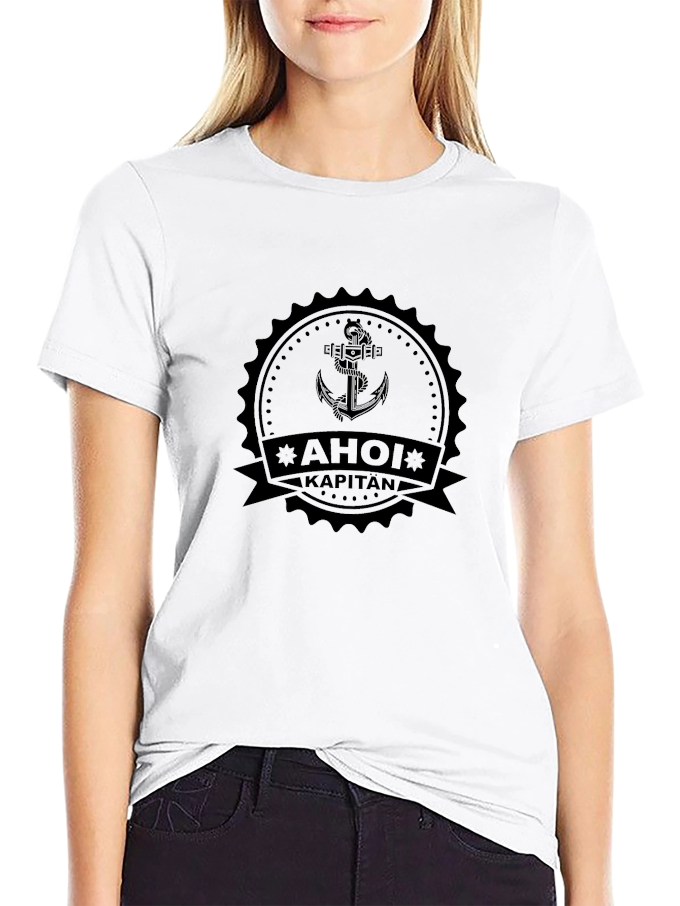 AHOI KAPITAN Black T-Shirt | Anchor Design