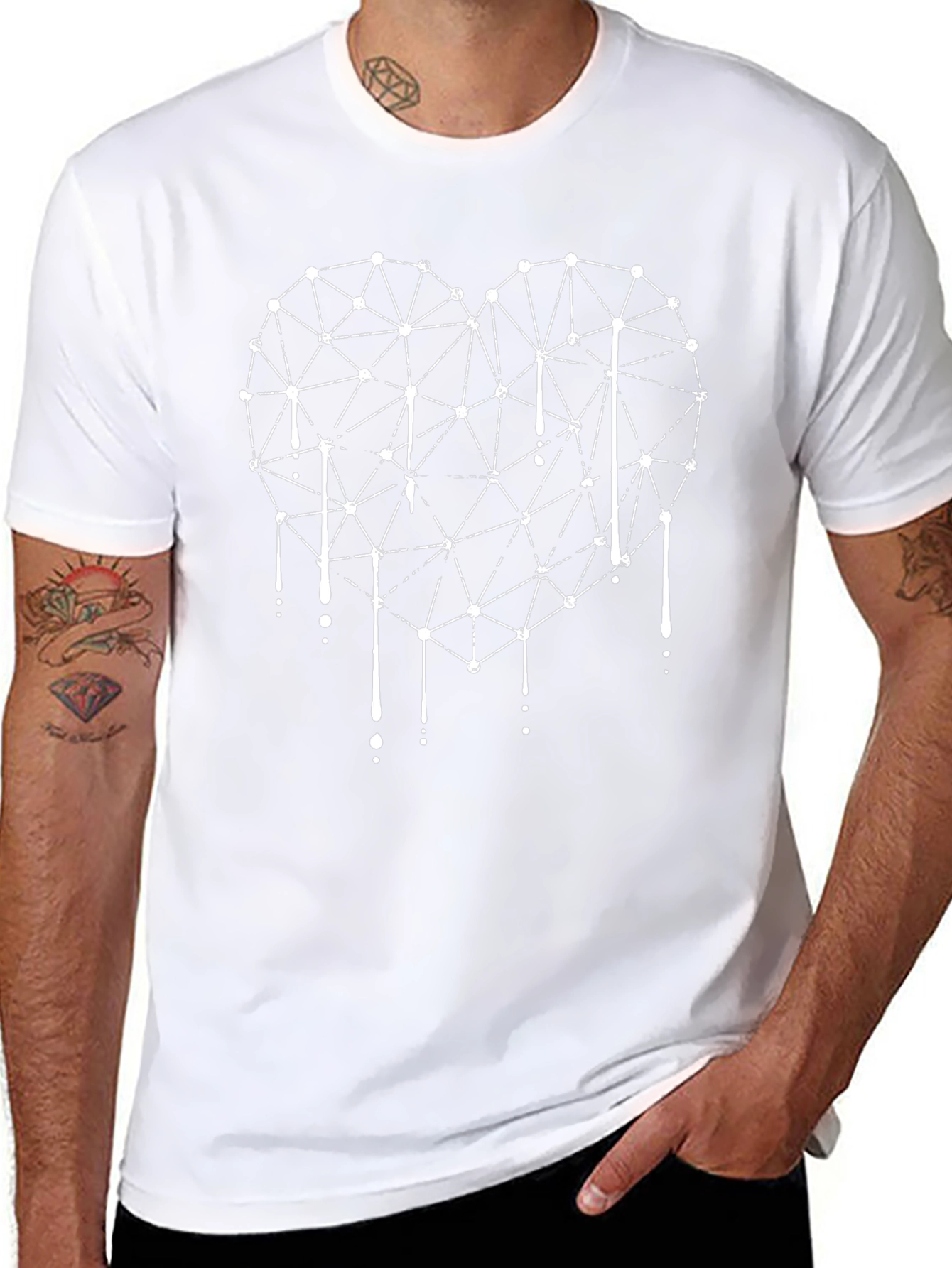 Geometric Heart Drip Graphic Tee - Modern Style