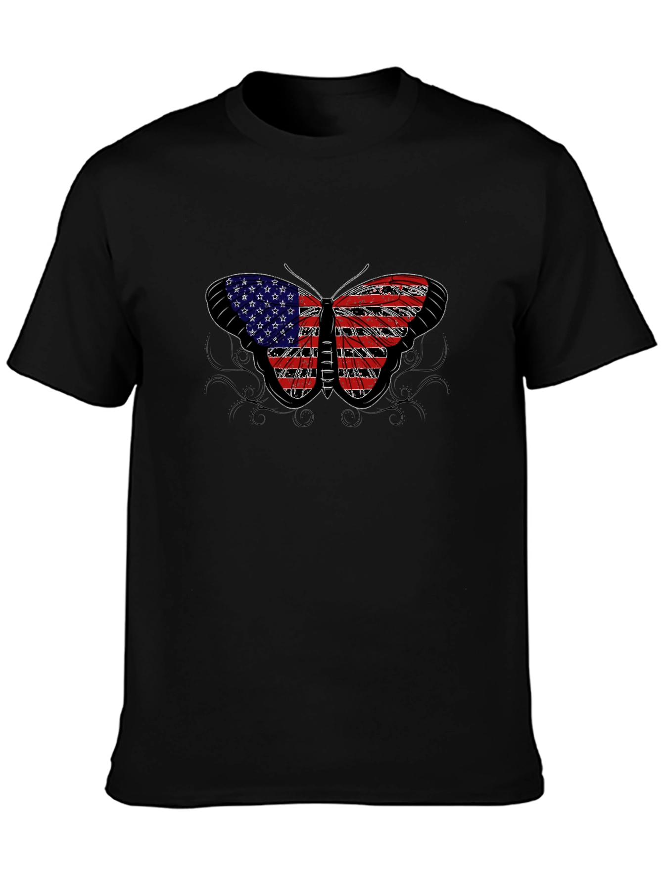 American Flag Butterfly Black T-Shirt