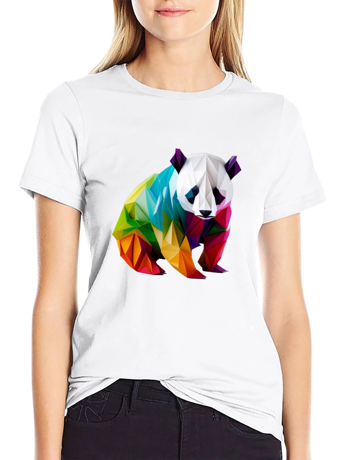 Geometric Panda Graphic Tee - Black Crew Neck
