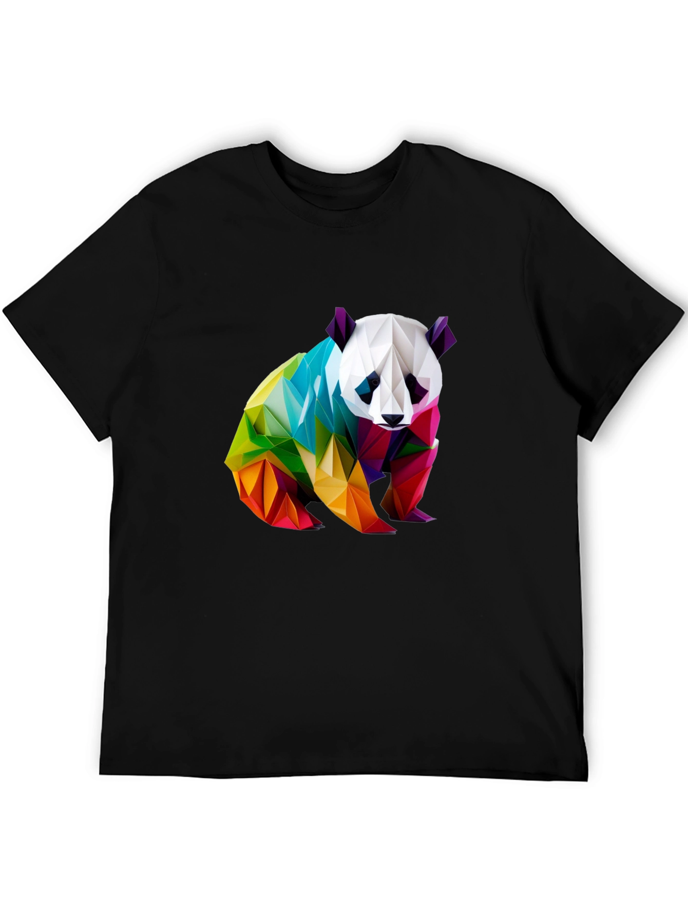 Geometric Panda Graphic Tee - Black Crew Neck