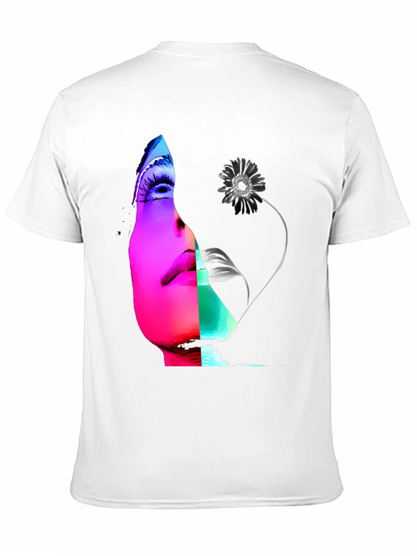 Abstract Face & Flower Graphic Black T-Shirt