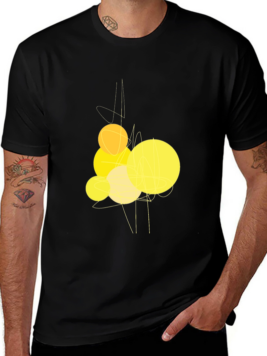 Abstract Yellow Circles Graphic Black T-Shirt