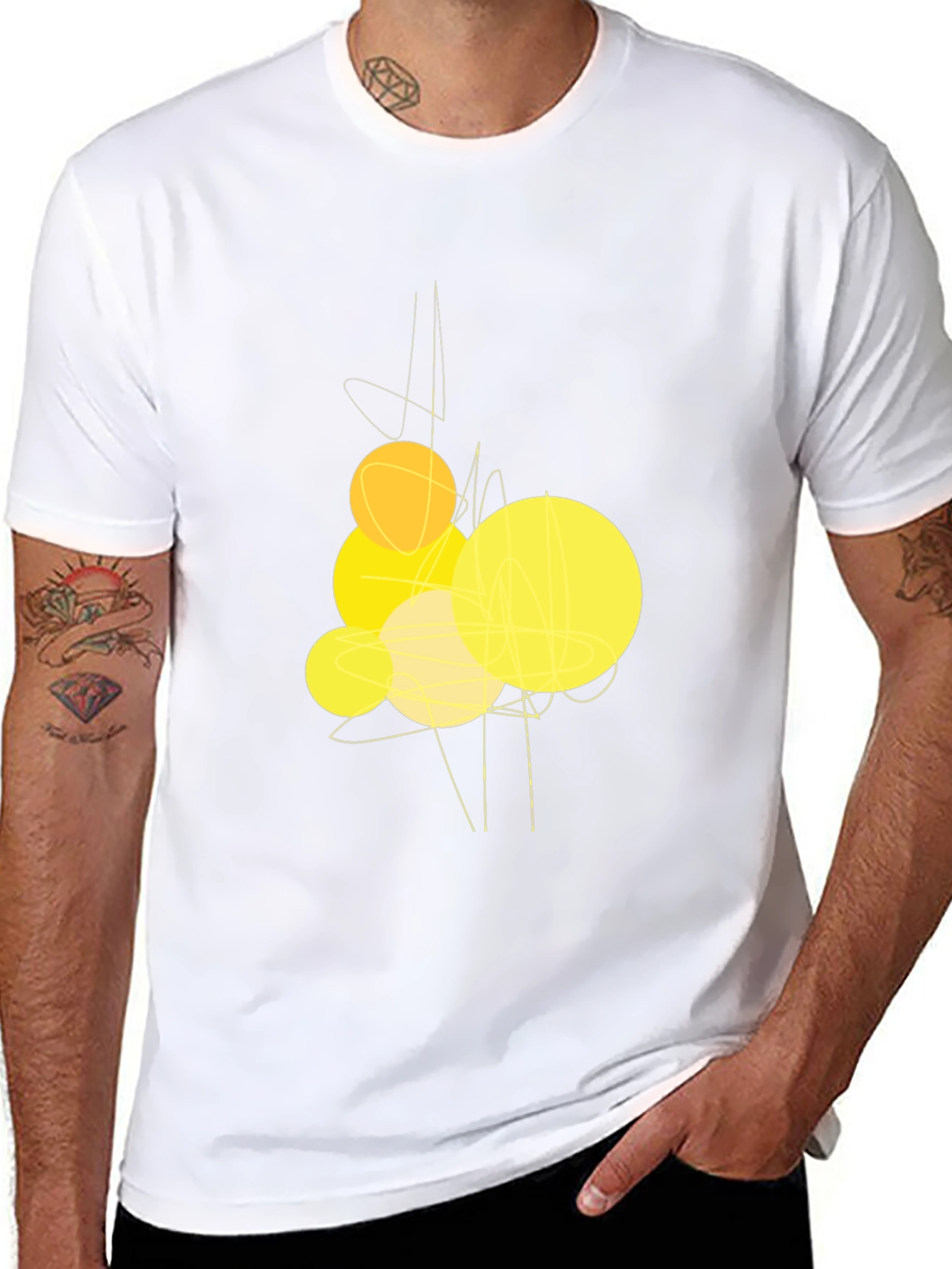 Abstract Yellow Circles Graphic Black T-Shirt