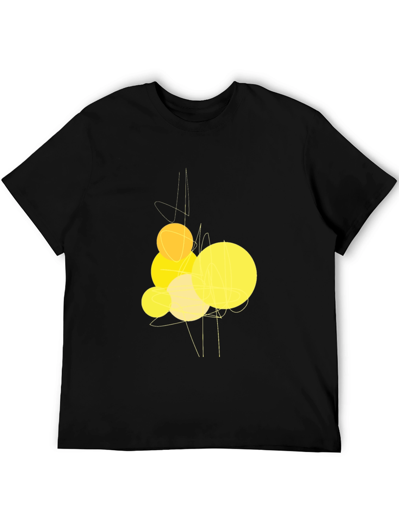 Abstract Yellow Circles Graphic Black T-Shirt