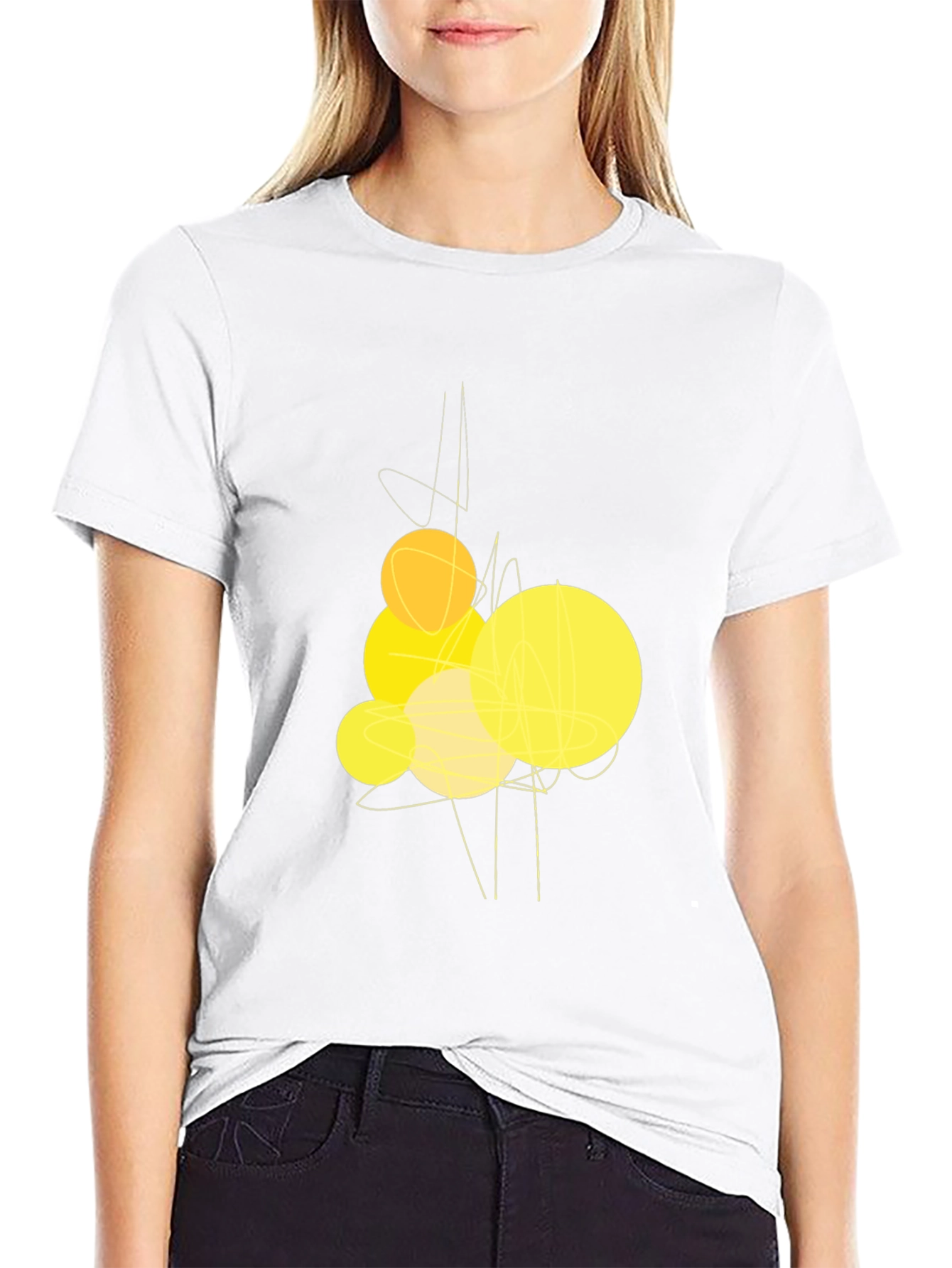 Abstract Yellow Circles Graphic Black T-Shirt