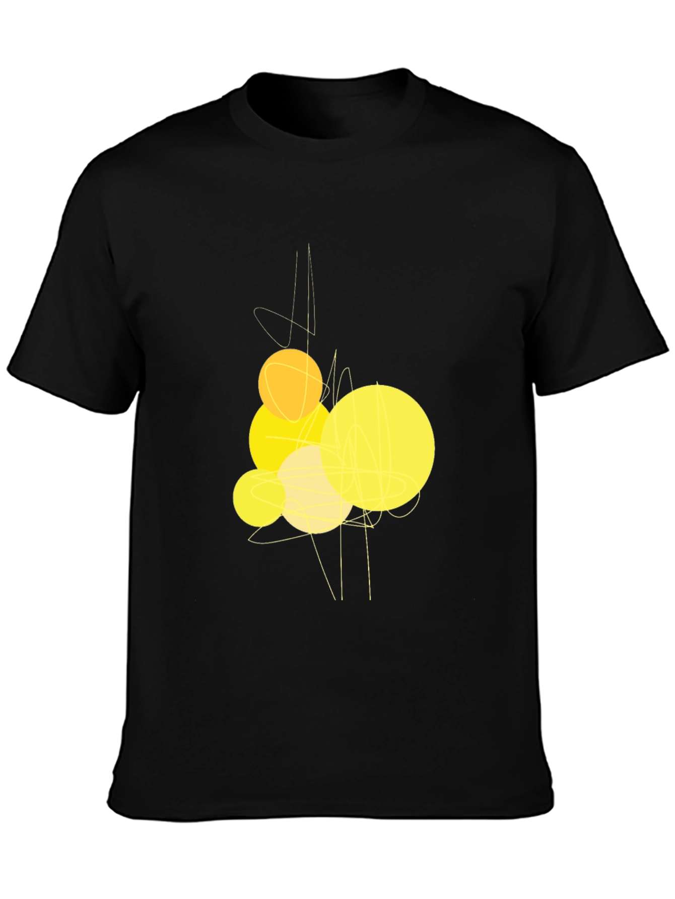 Abstract Yellow Circles Graphic Black T-Shirt