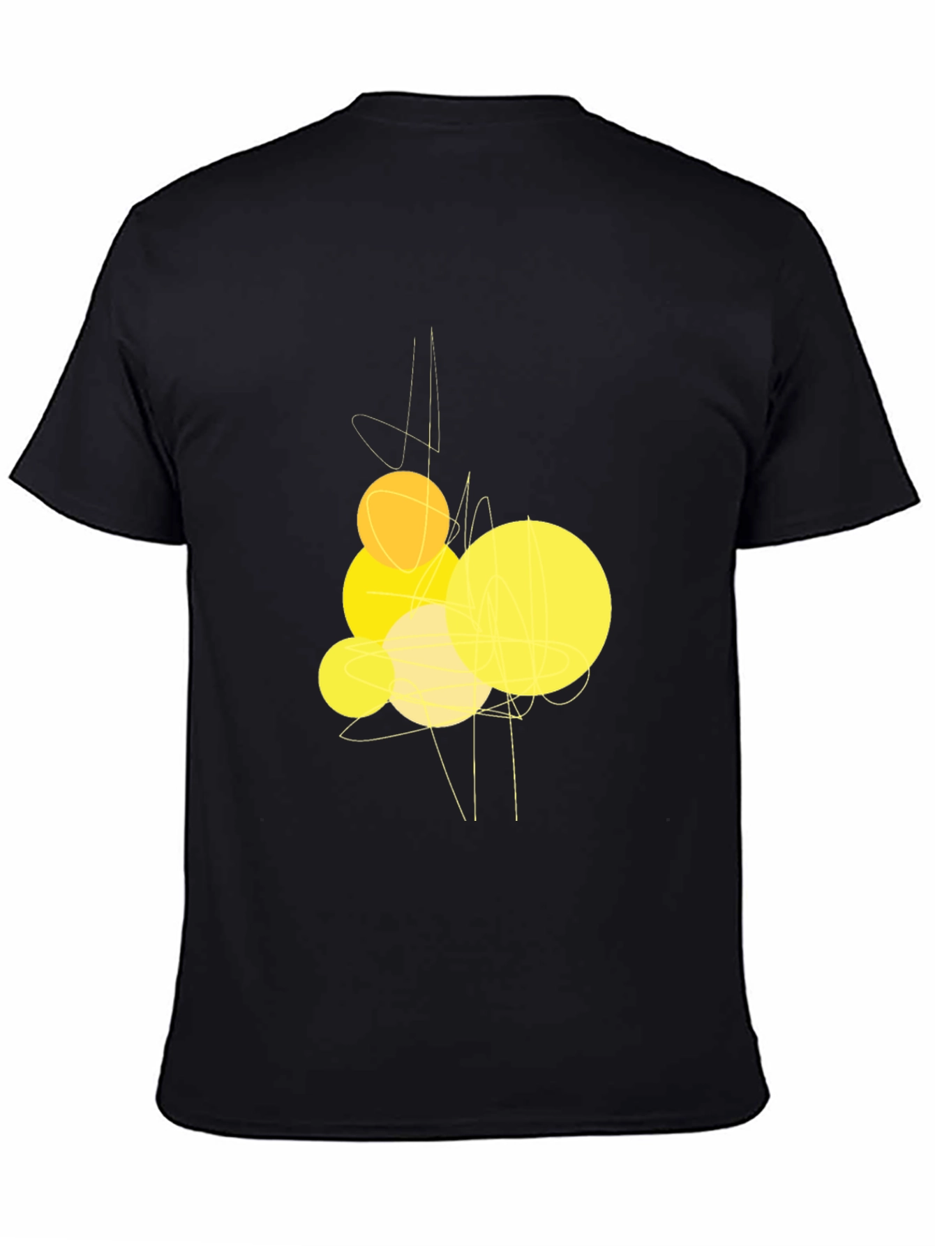 Abstract Yellow Circles Graphic Black T-Shirt
