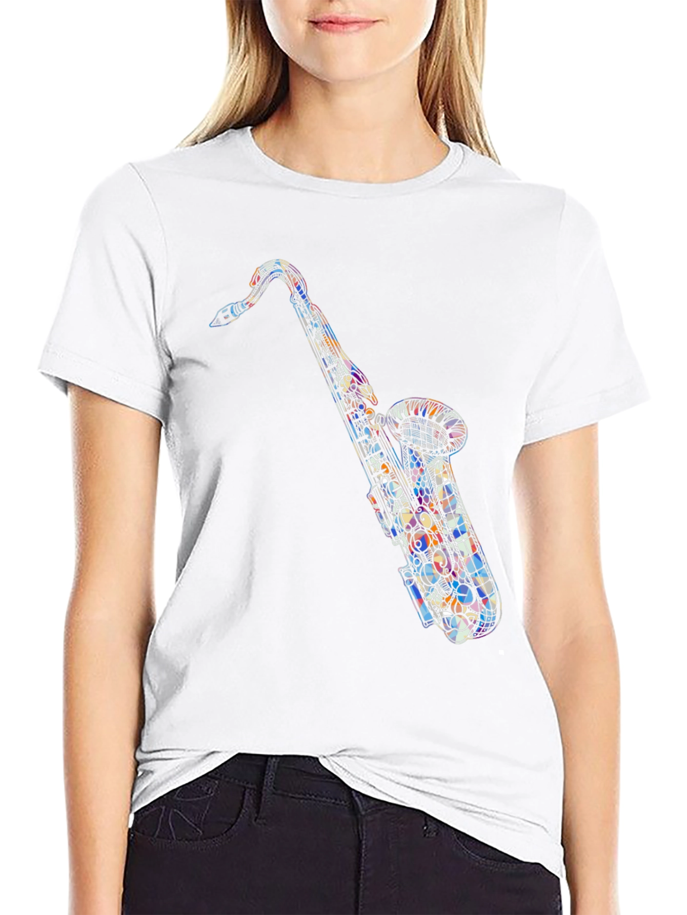 Abstract Saxophone Graphic Tee - Black