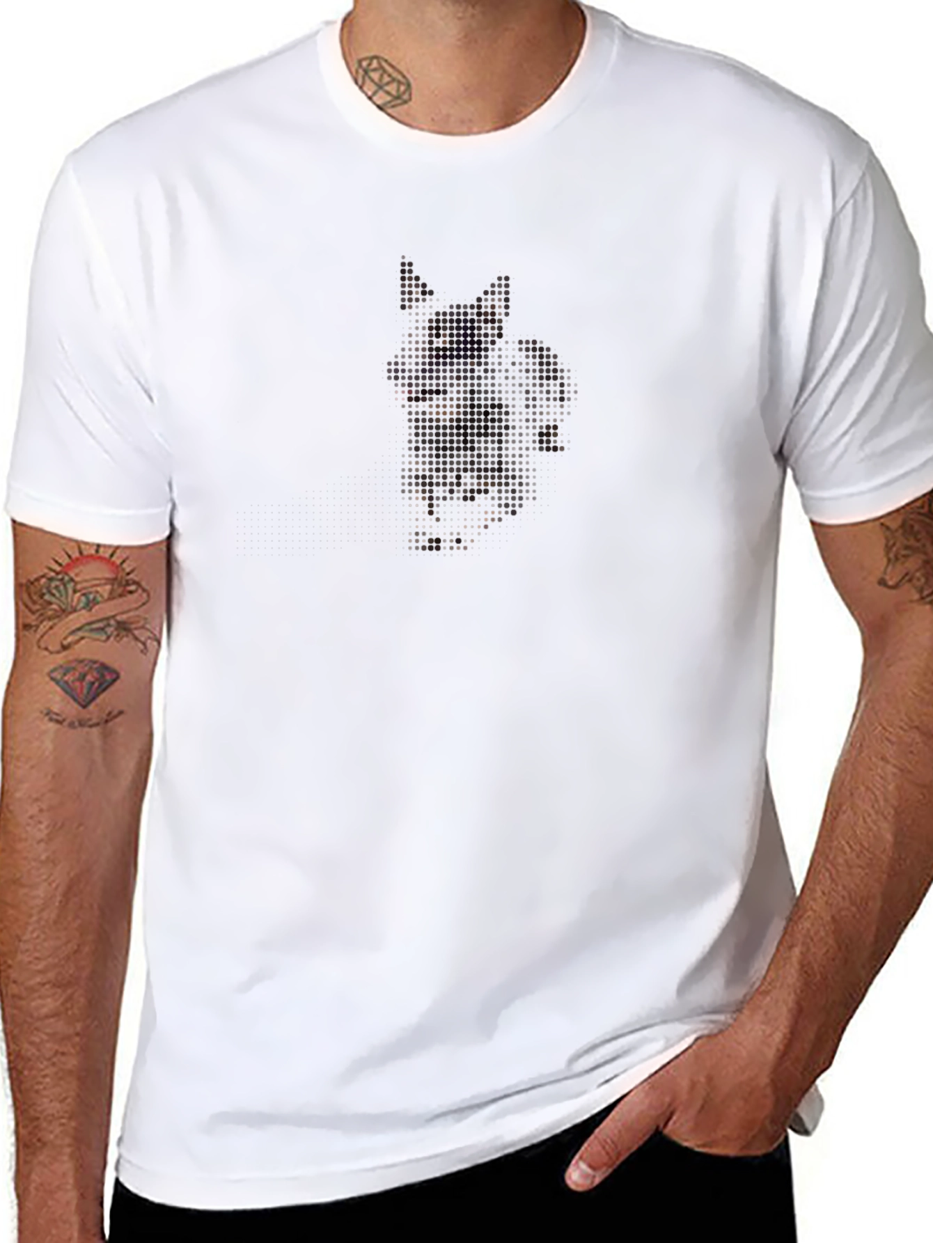 Pixelated Cat Graphic Black T-Shirt