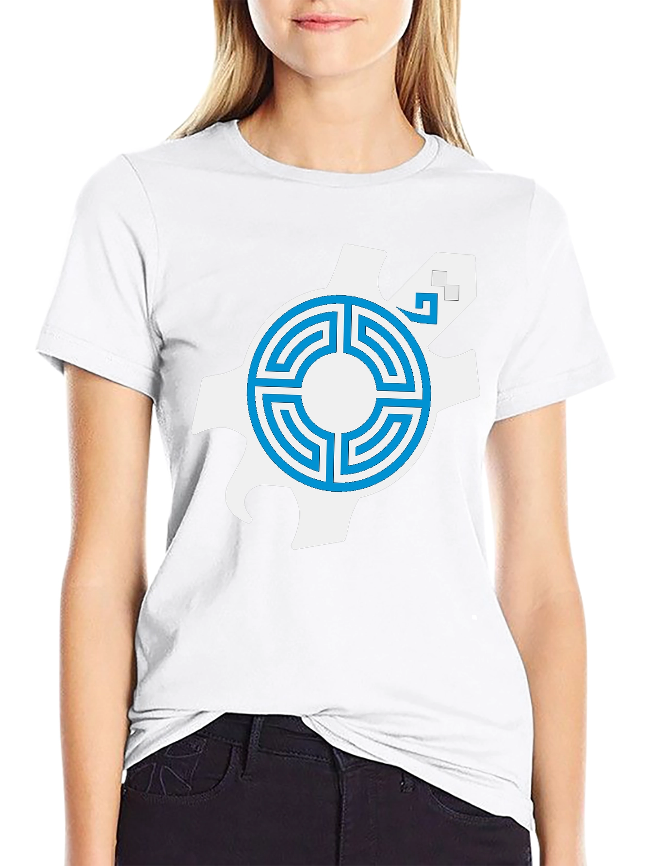 Geometric Graphic Tee - Blue Labyrinth Design