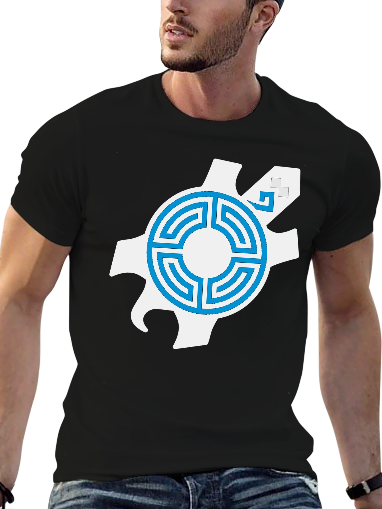 Geometric Graphic Tee - Blue Labyrinth Design
