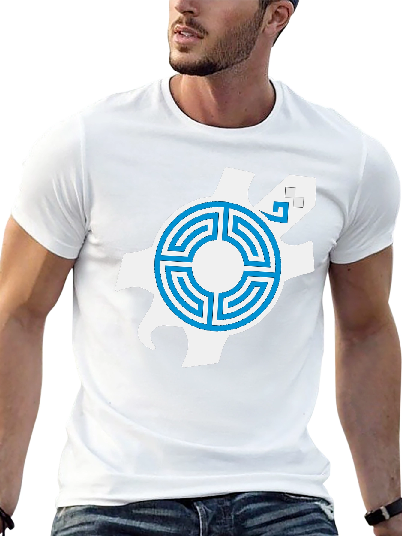 Geometric Graphic Tee - Blue Labyrinth Design