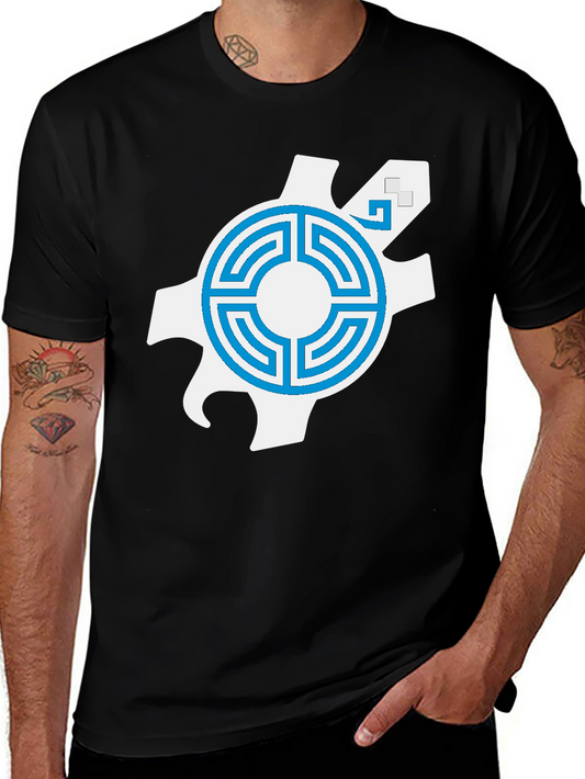 Geometric Graphic Tee - Blue Labyrinth Design