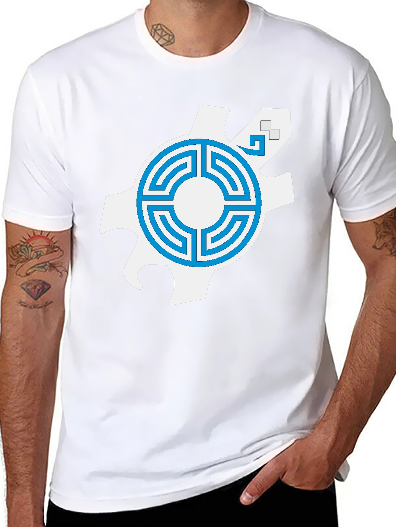 Geometric Graphic Tee - Blue Labyrinth Design