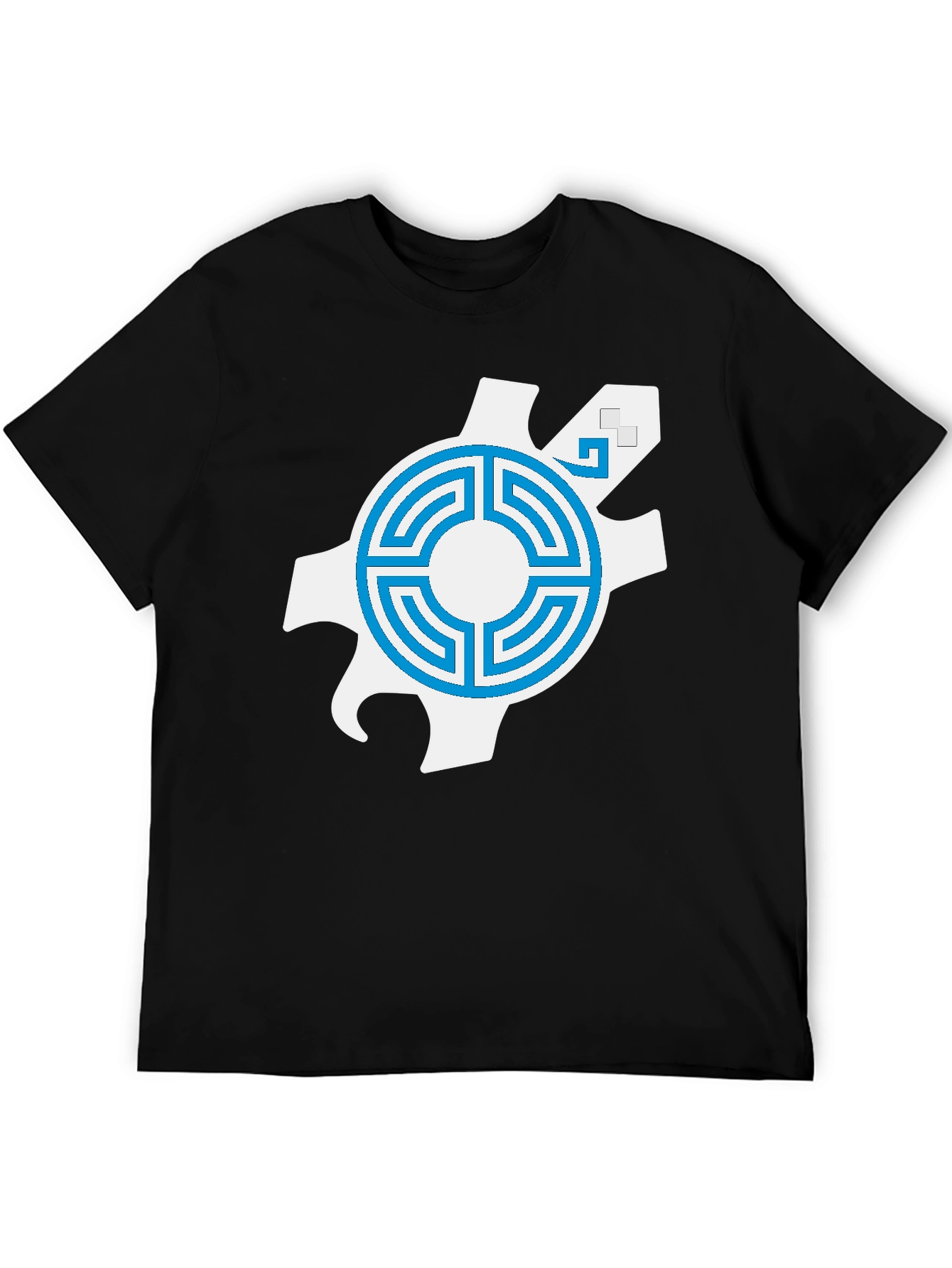Geometric Graphic Tee - Blue Labyrinth Design