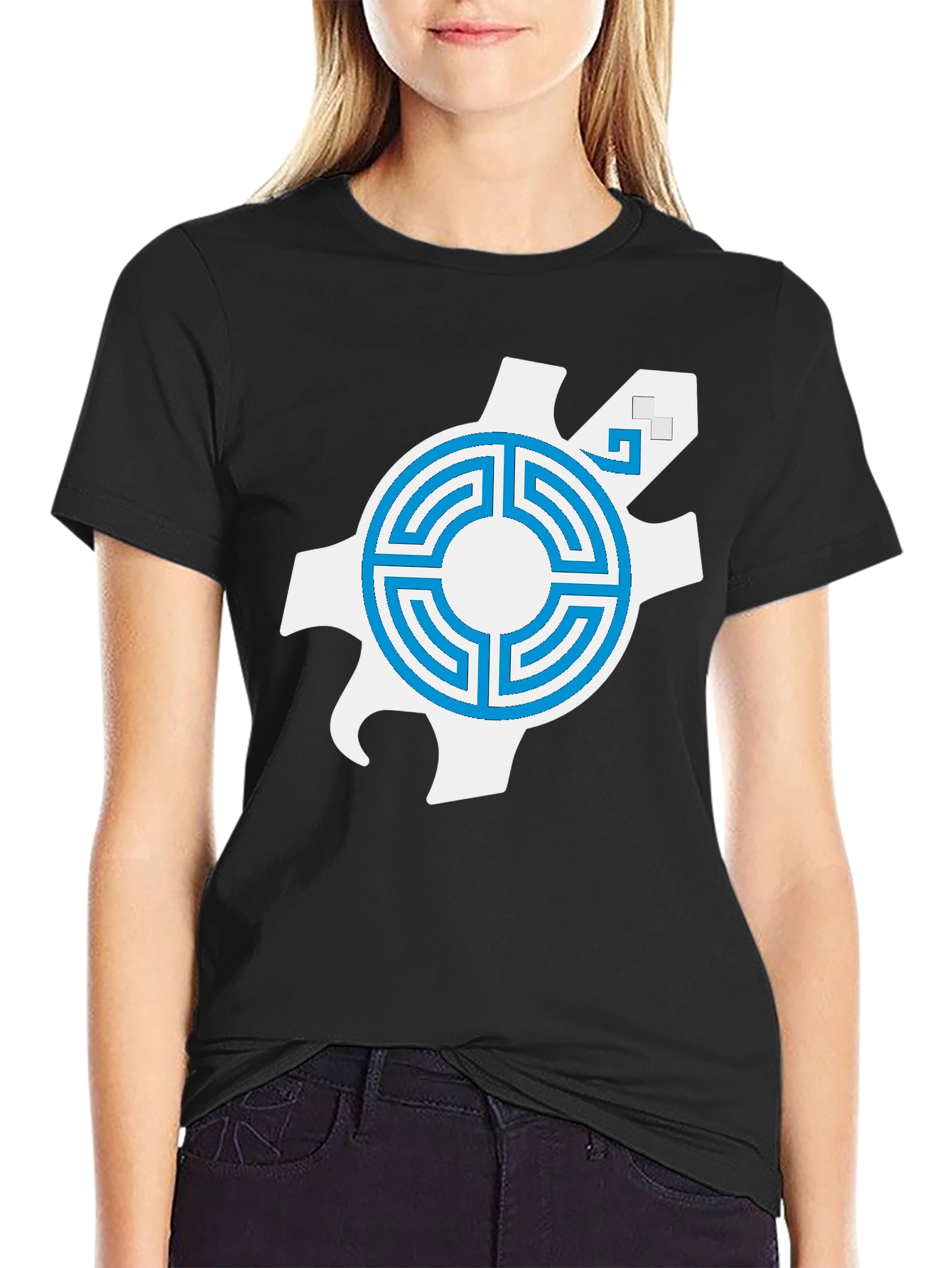 Geometric Graphic Tee - Blue Labyrinth Design