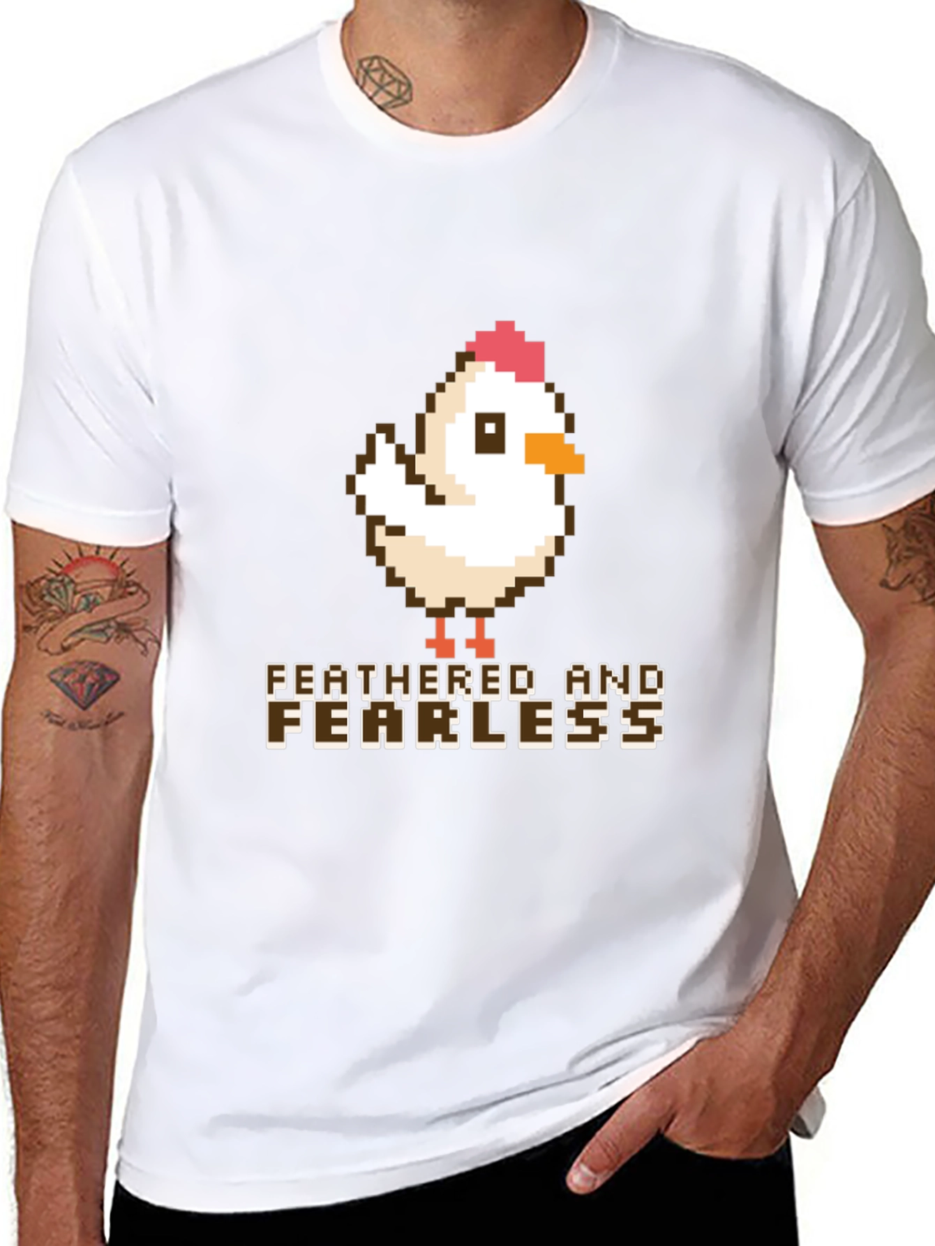 Feathered and Fearless Chicken Graphic Tee