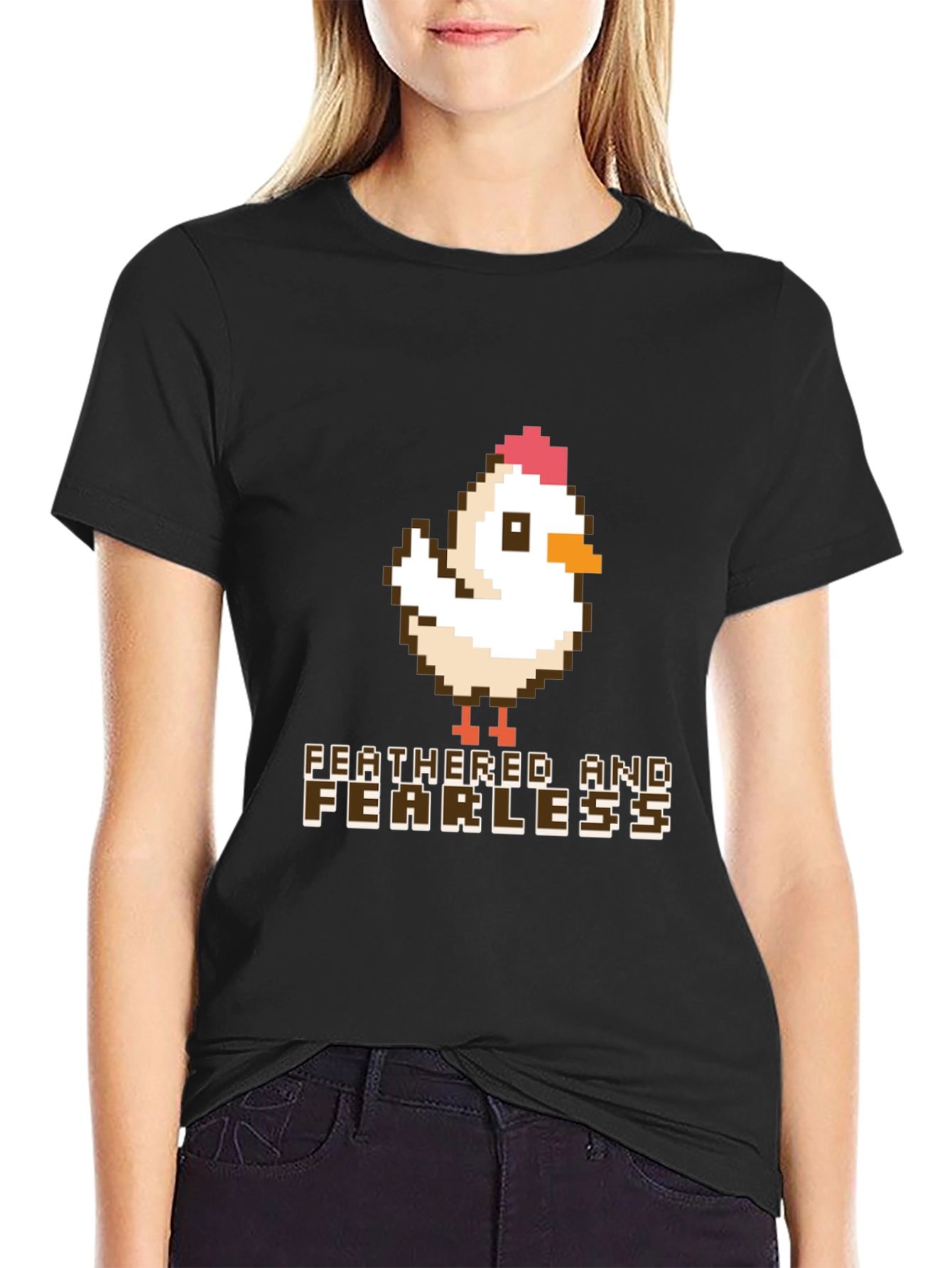 Feathered and Fearless Chicken Graphic Tee