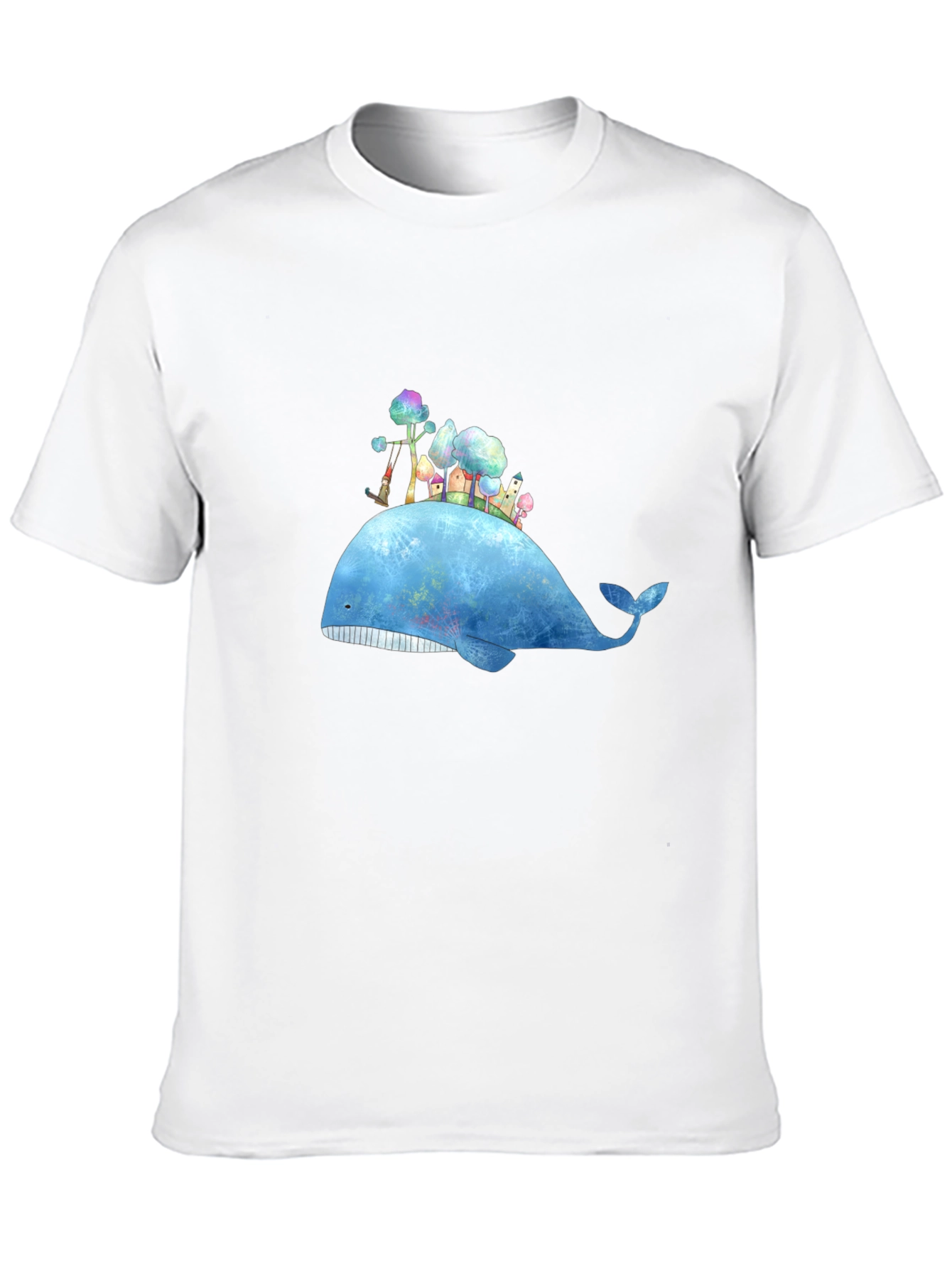 Whimsical Whale Island Graphic Tee - Black