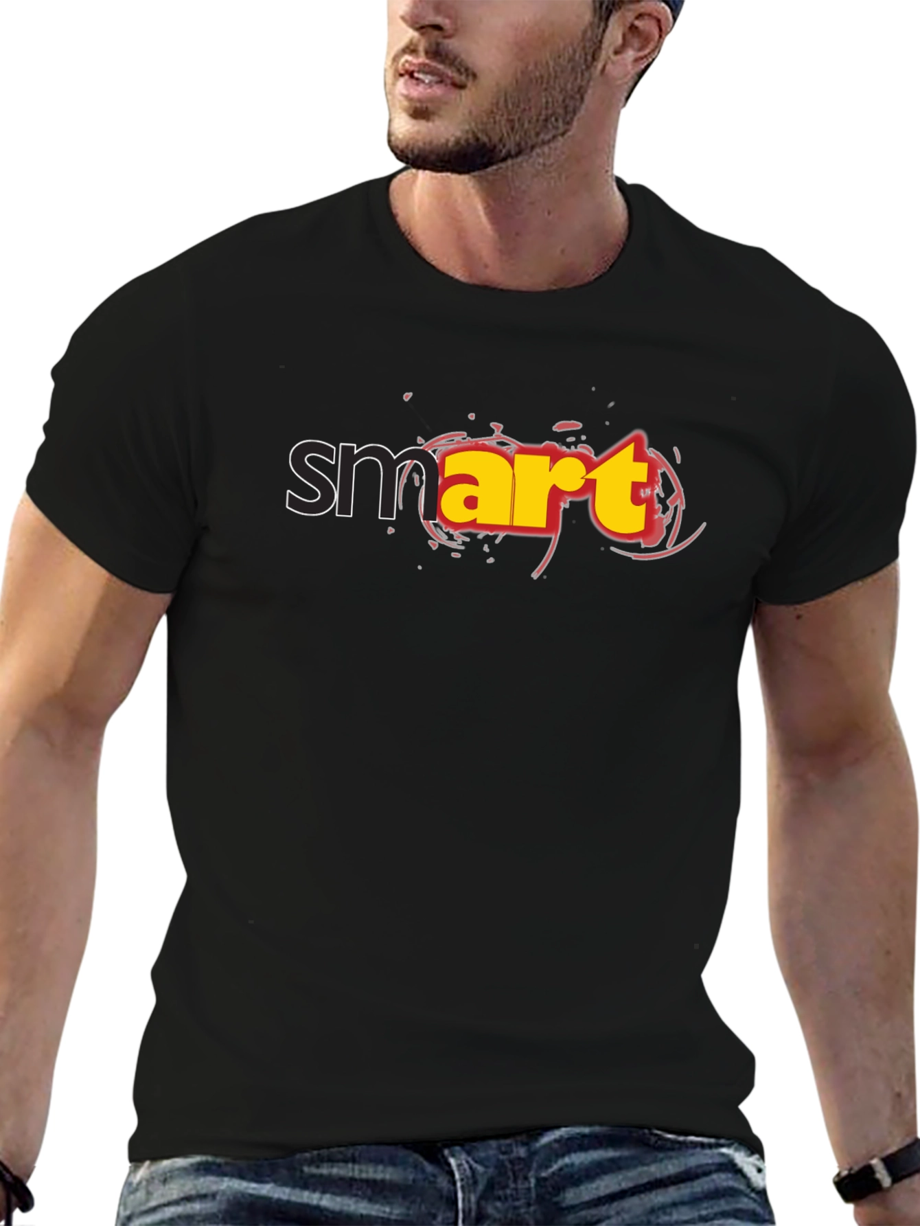 Smart Graphic Black T-Shirt - Mens Casual Tee
