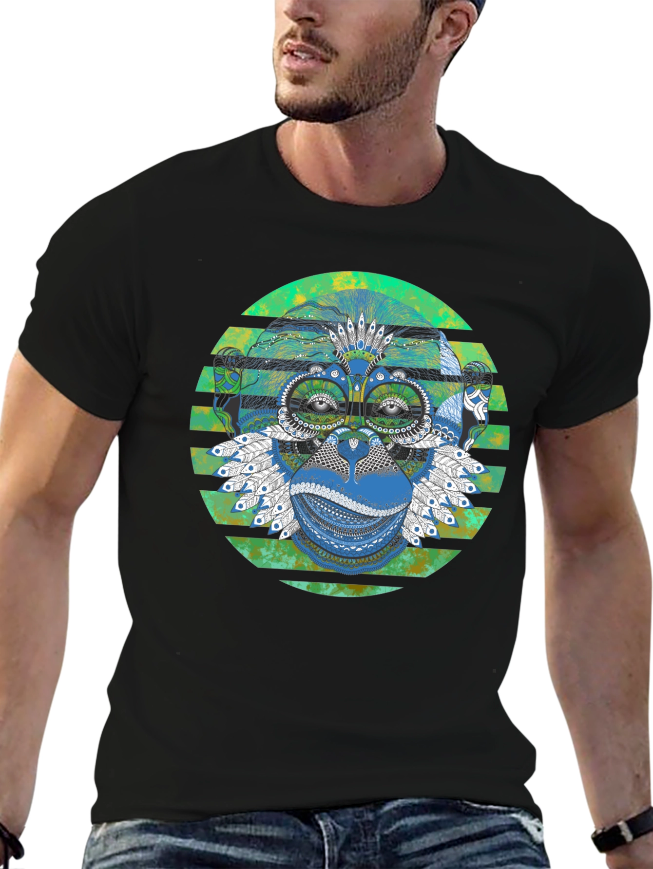 Tribal Monkey Graphic Print Mens T-Shirt