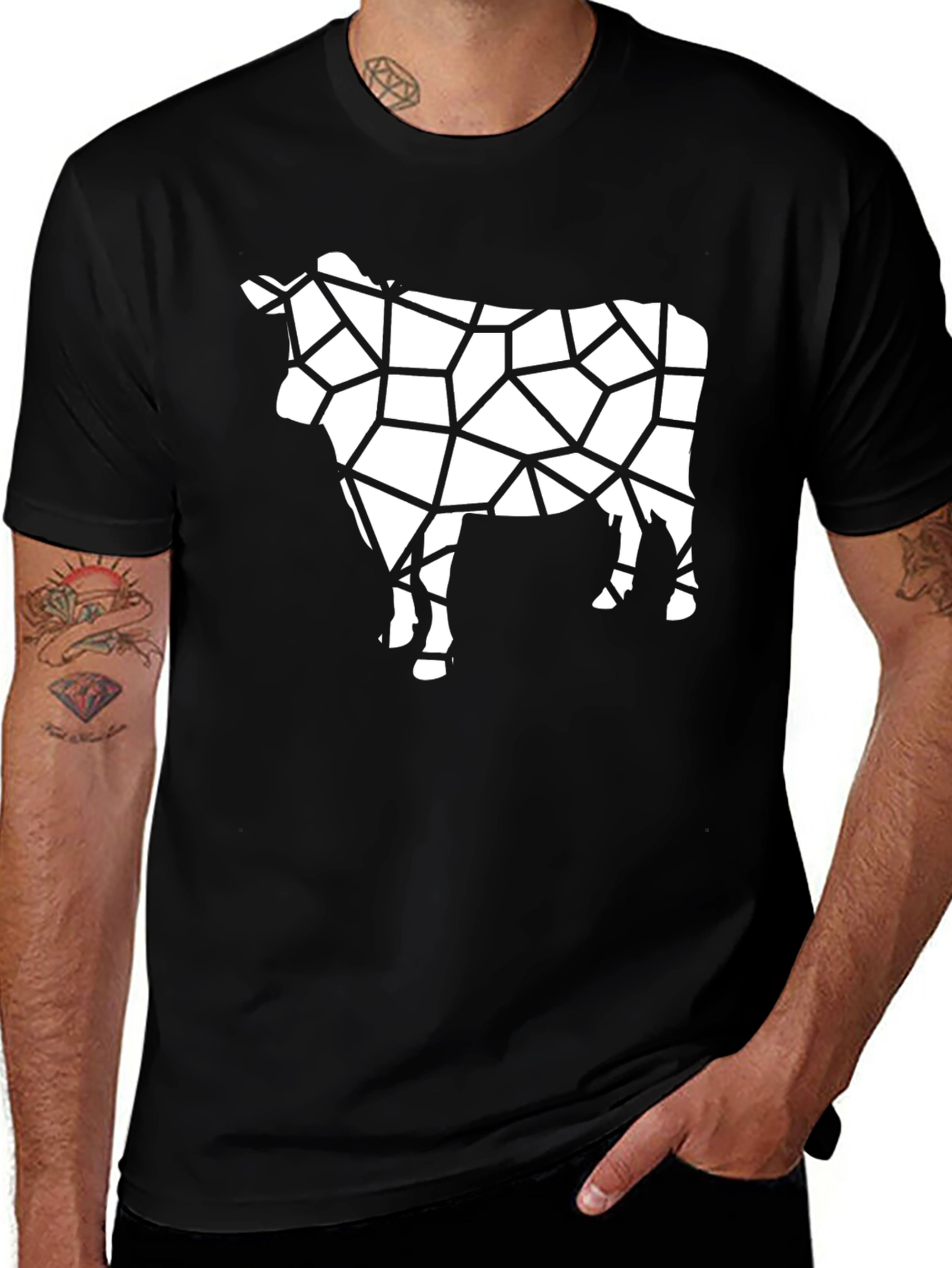 Geometric Cow Print Black T-Shirt