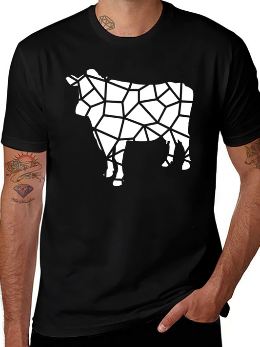 Geometric Cow Print Black T-Shirt