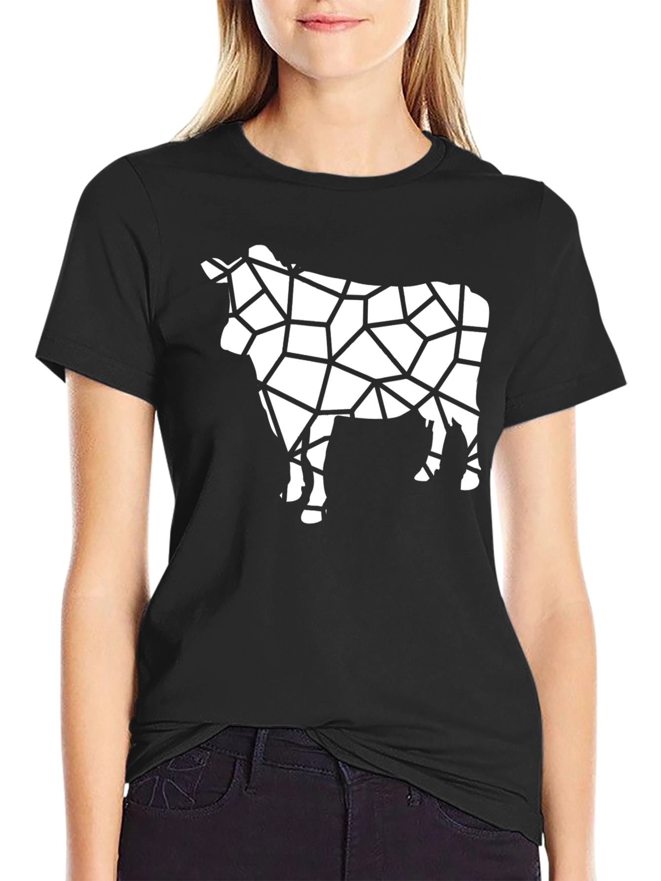 Geometric Cow Print Black T-Shirt