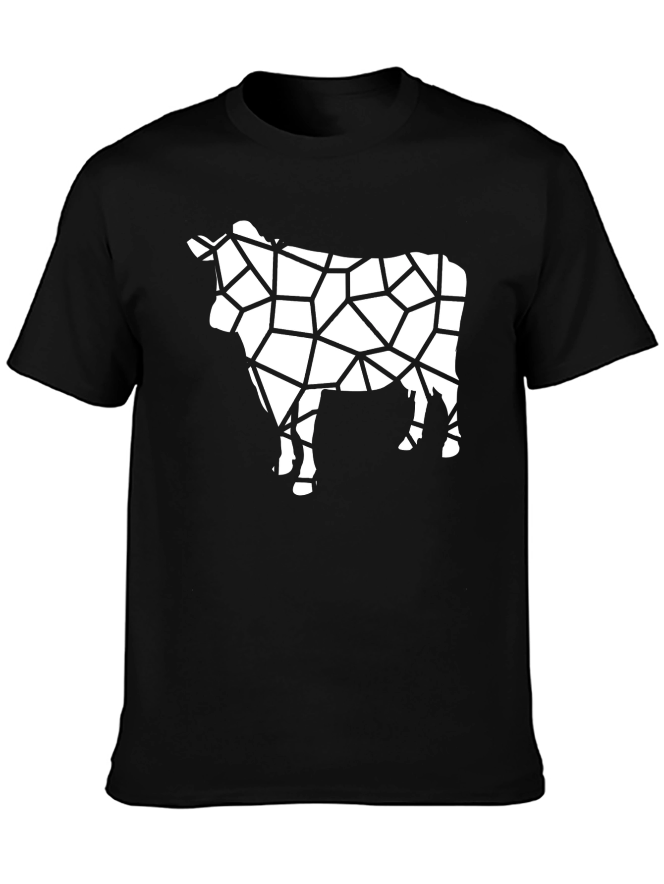 Geometric Cow Print Black T-Shirt