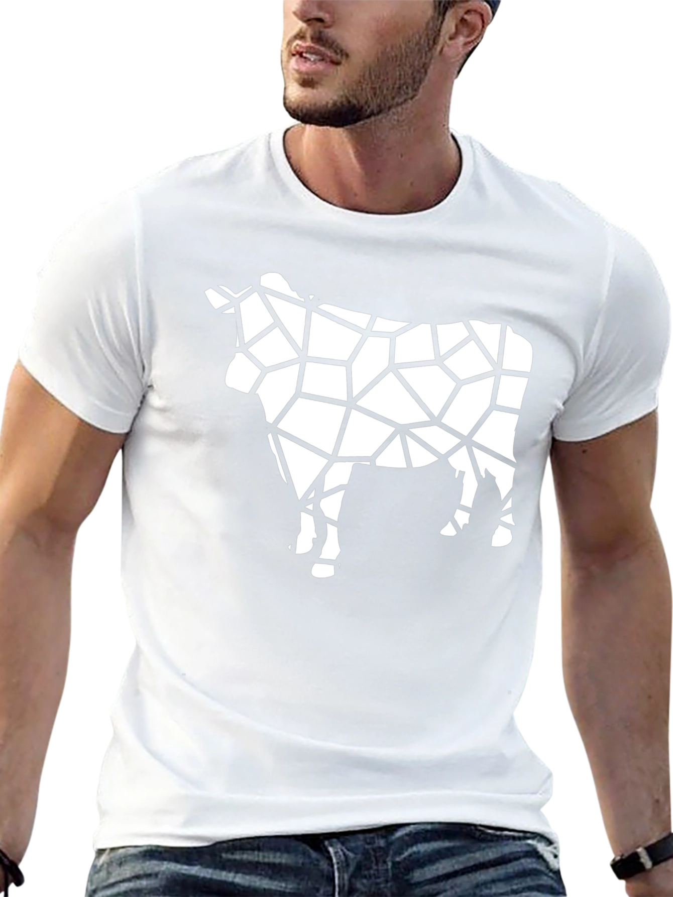 Geometric Cow Print Black T-Shirt