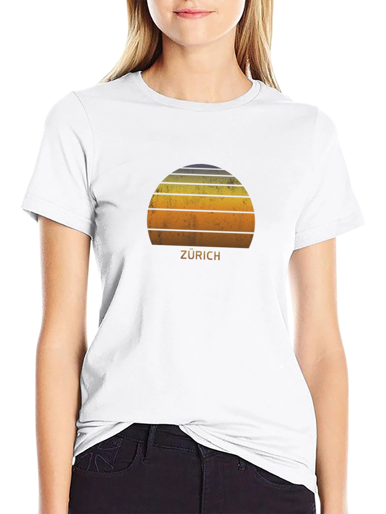 Zurich Retro Sunset T-Shirt - Classic Black Tee