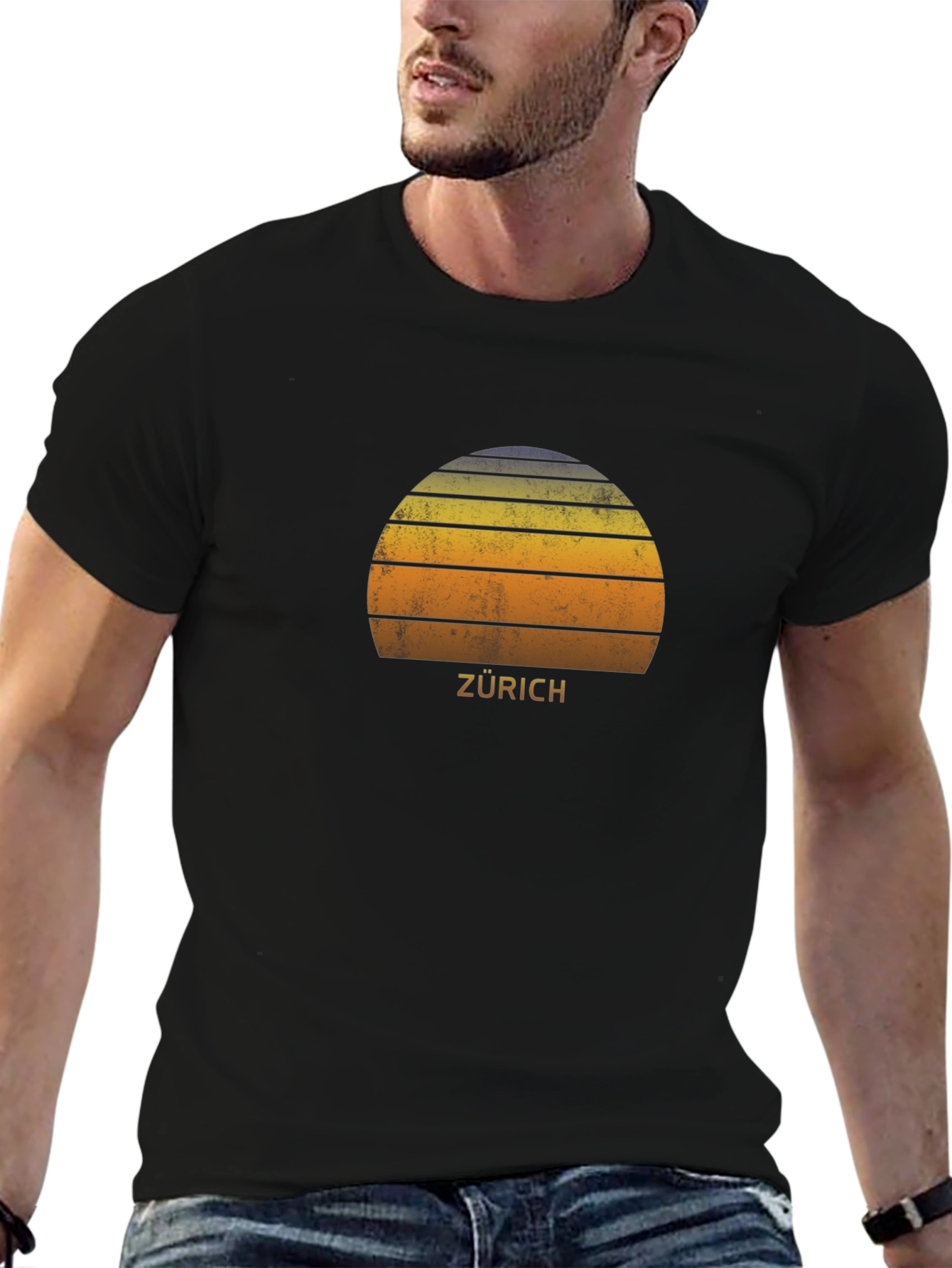 Zurich Retro Sunset T-Shirt - Classic Black Tee